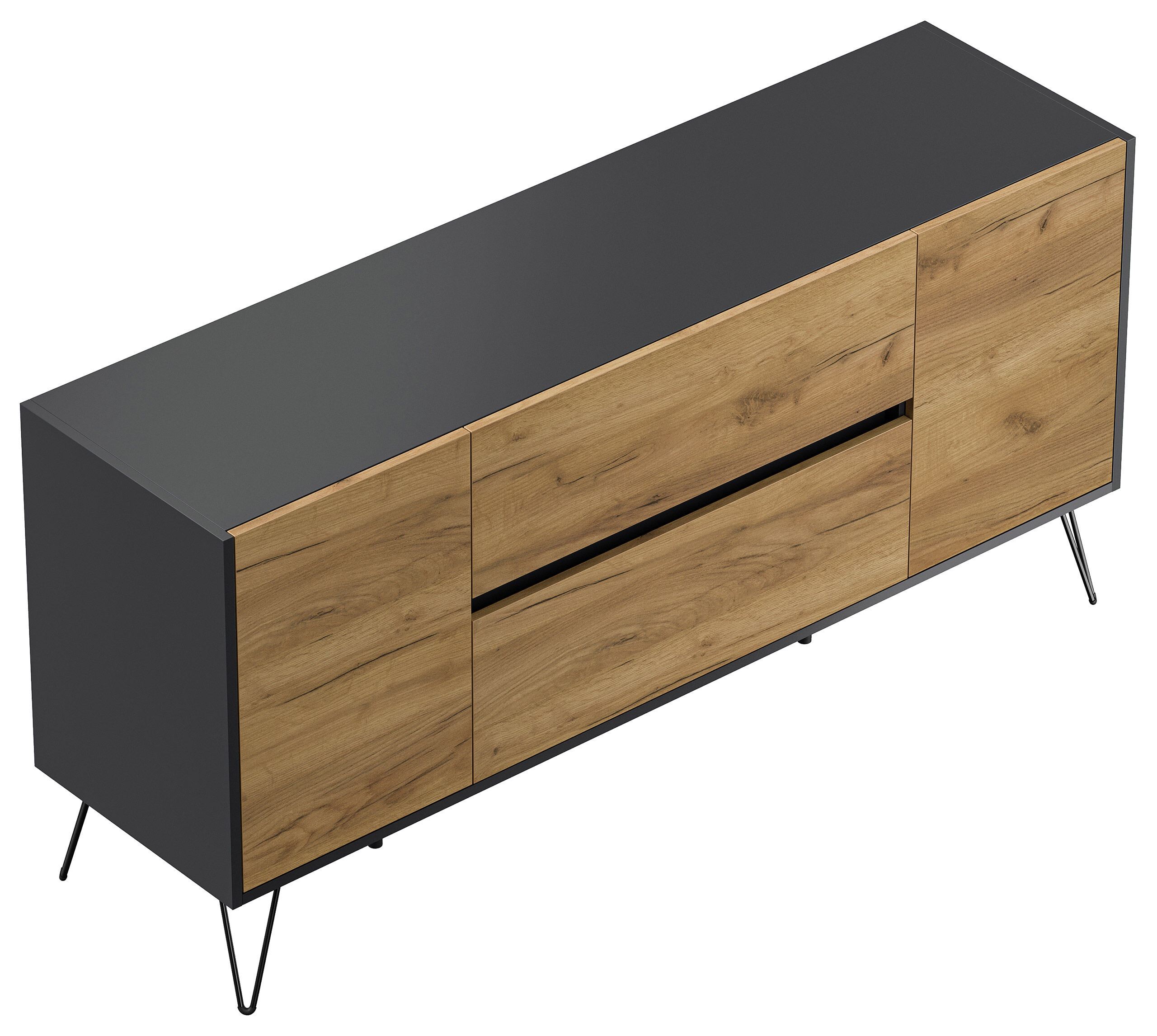 Sideboard Yako 155cm 2 SoftClose 2 Türen Grafit/Eiche Front