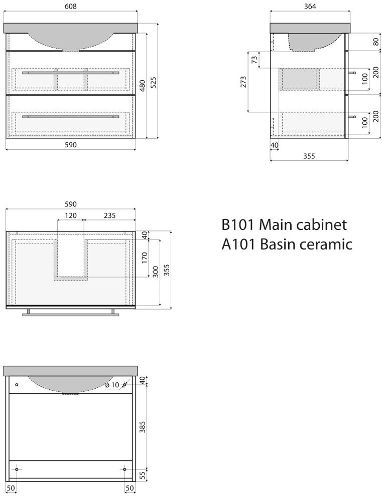 Badmöbel Dunit 600 SlimLine SoftClose schwarz