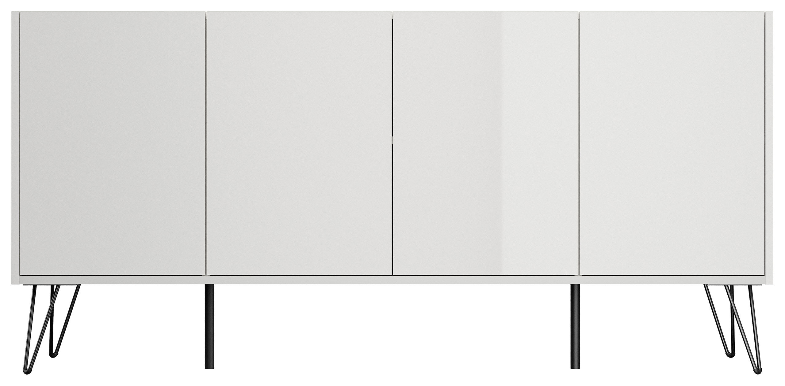 Raumwunder XL Sideboard Kommode Maxim 155cm stehend 4 Türen Weiß hochglanz