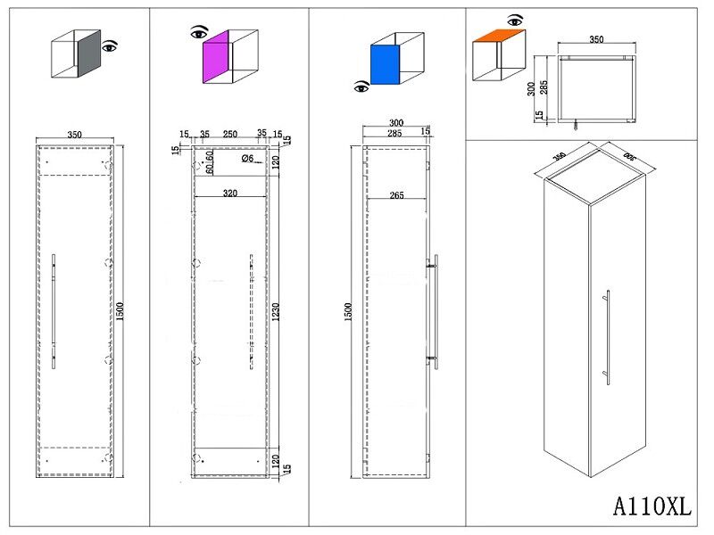 Badmöbelset Roma XL 4-teilig LED-Spiegel Hochschrank 3er Boxen grafit