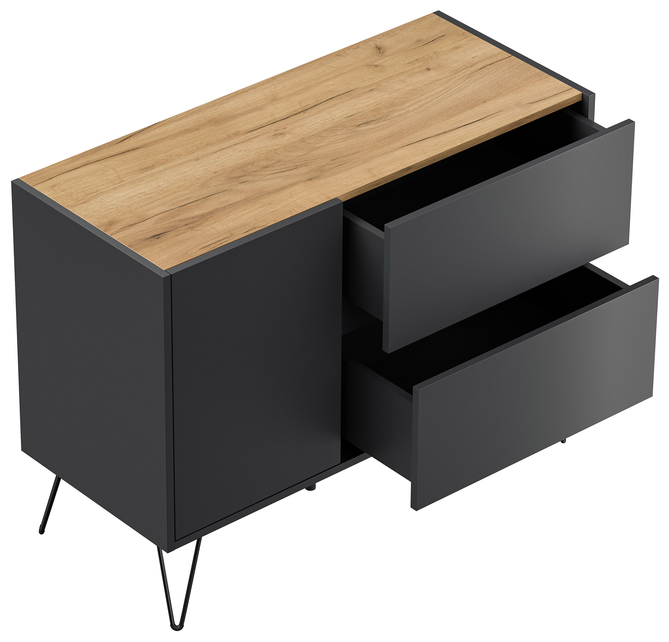 Sideboard Yako 100cm 2 SoftClose 1 Tür Grafit/Eiche Top
