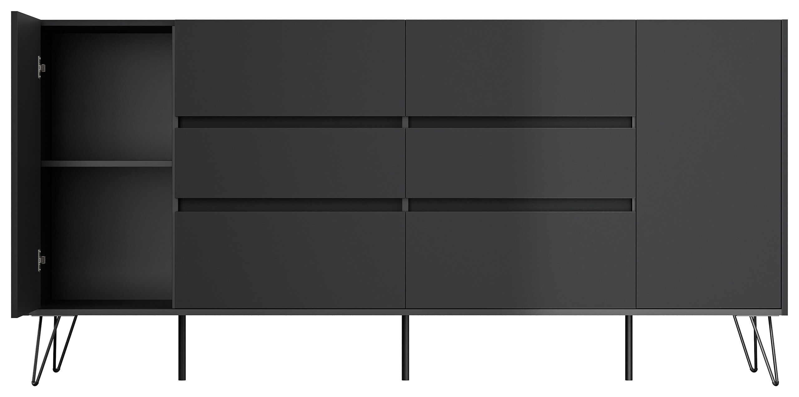 Design Sideboard Kommode Yako 200cm Greifraum 6 SoftClose 2 Türen Grafit