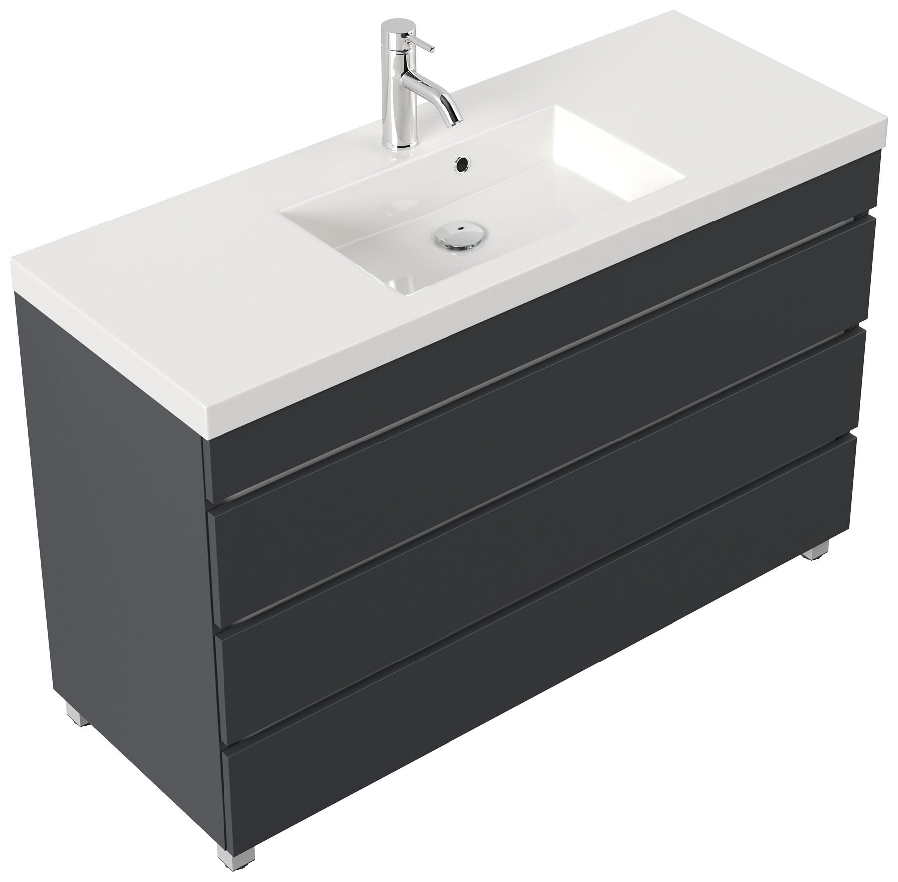 Stand Badmöbel GENEVA 120 SoftClose weiss hochglanz mit 3 grifflosen Schubladen