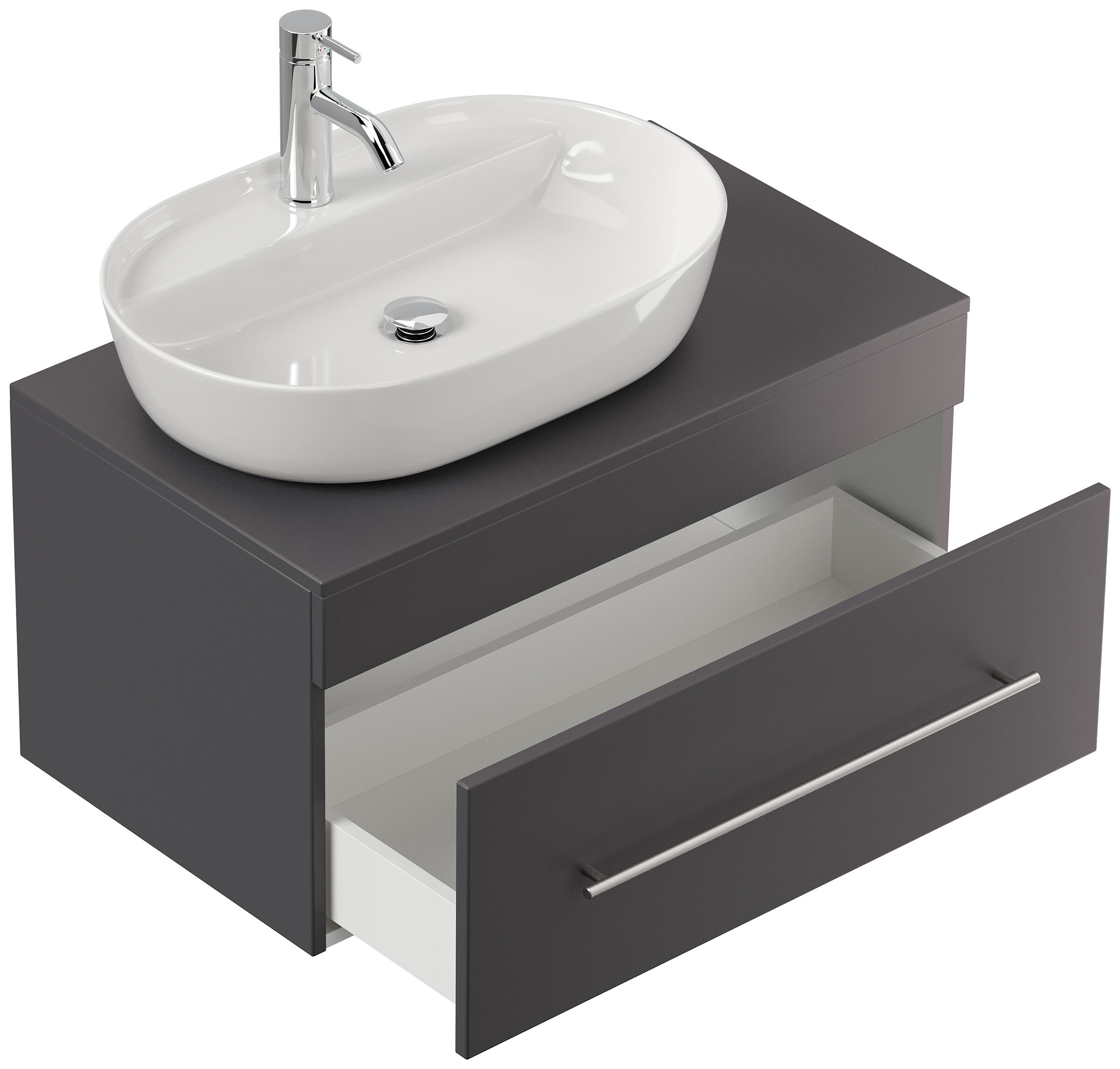 Badmöbel PEGASUS 80cm mit Design Aufsatzwaschbecken anthrazit