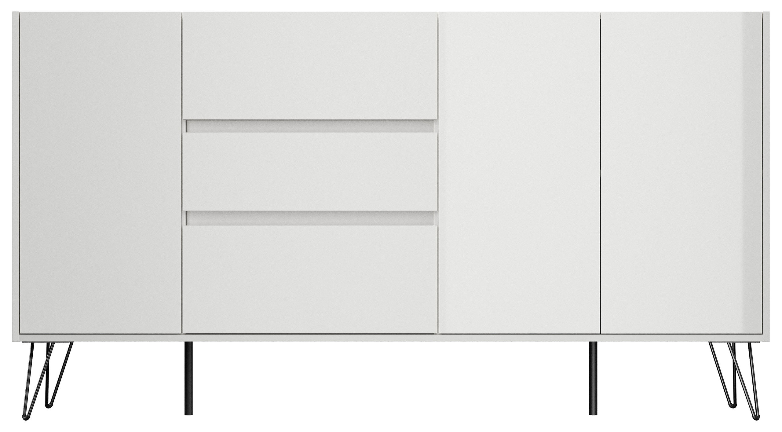 Design Sideboard Kommode Zuma 180cm Greifraum 3 SoftClose 3 Türen Weiß hochglanz