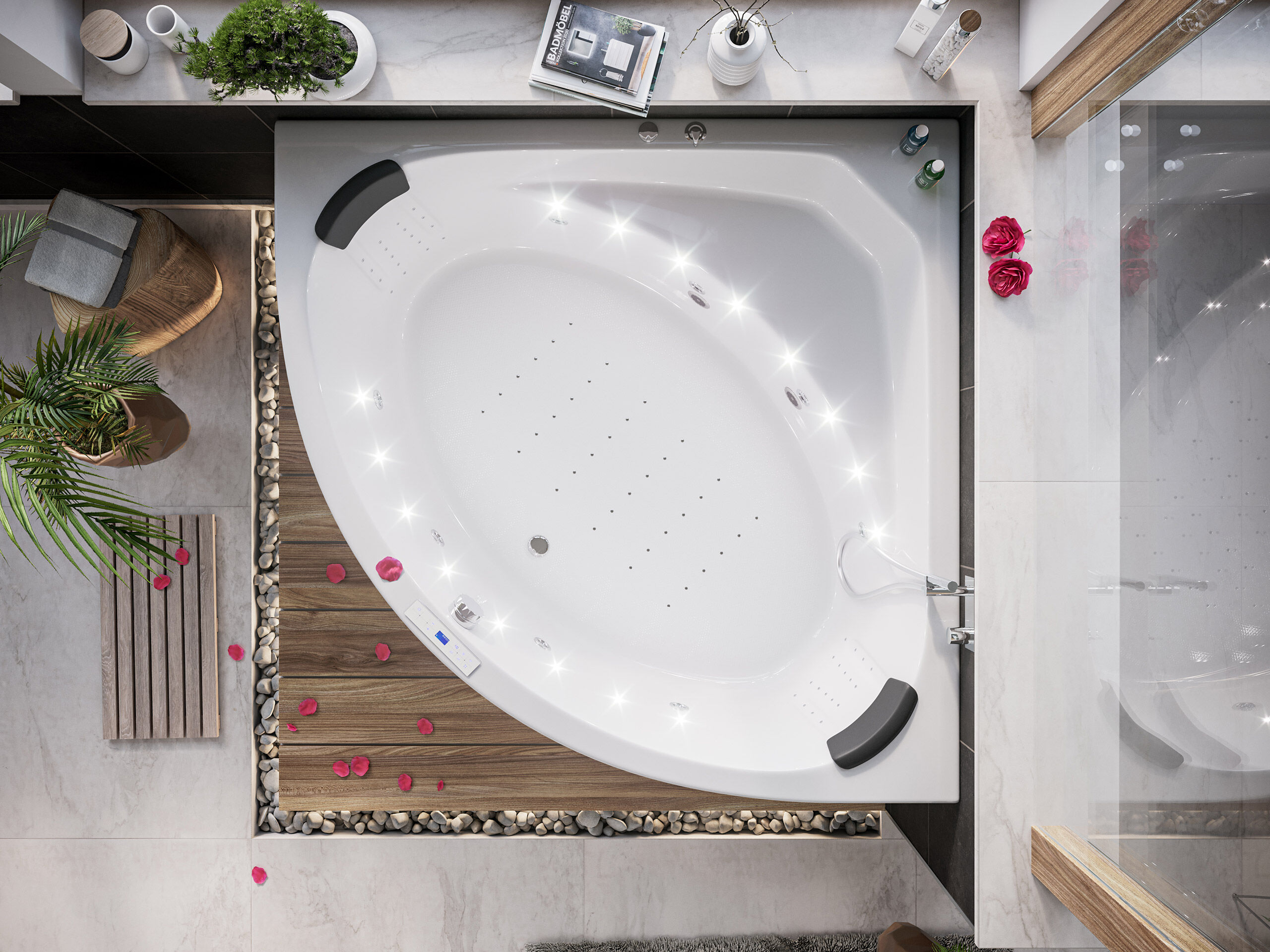 Deluxe Whirlpool Titan 155cm Made in Germany 78 Düsen & LED Befüllung Überlauf