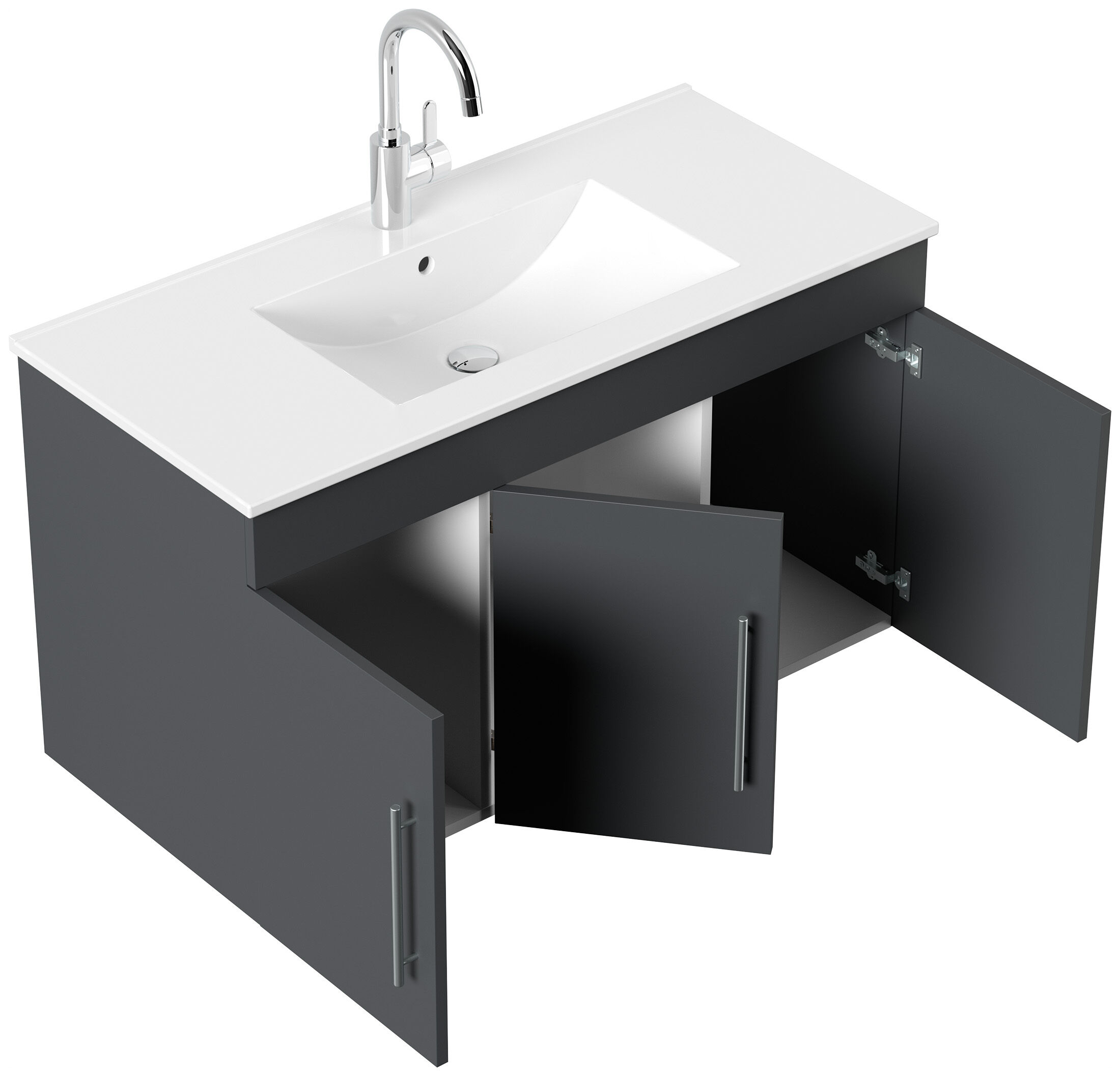 Badmöbel Venezia grafit Waschtisch mit 3 Softclose Türen
