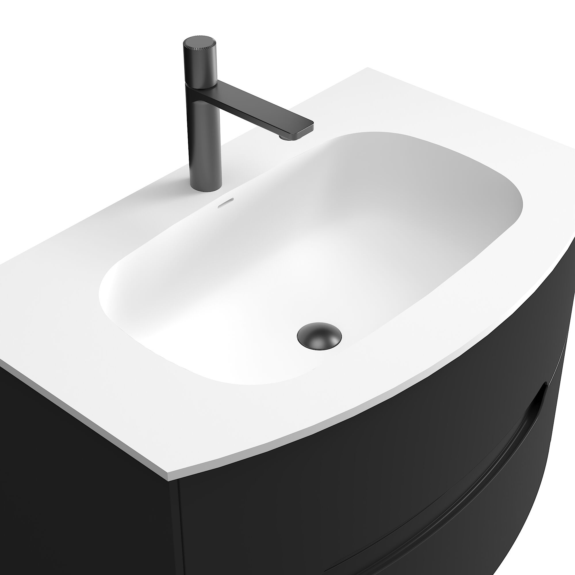 Badmöbel Riva & Waschtisch 80 cm SoftClose montiert schwarz matt