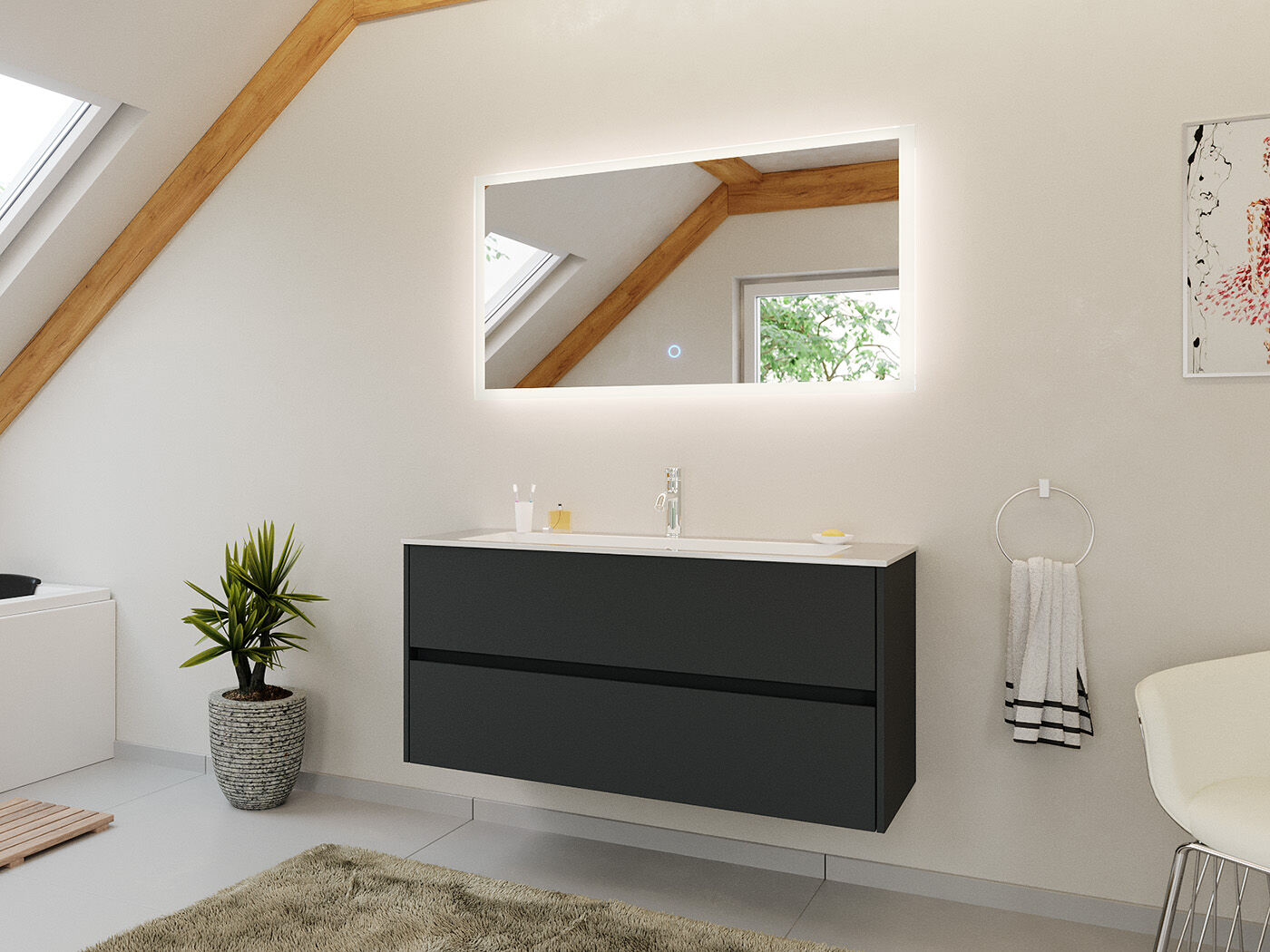 Badmöbel Set Taifun 2tlg. 120 cm mit LED Spiegel Grafit