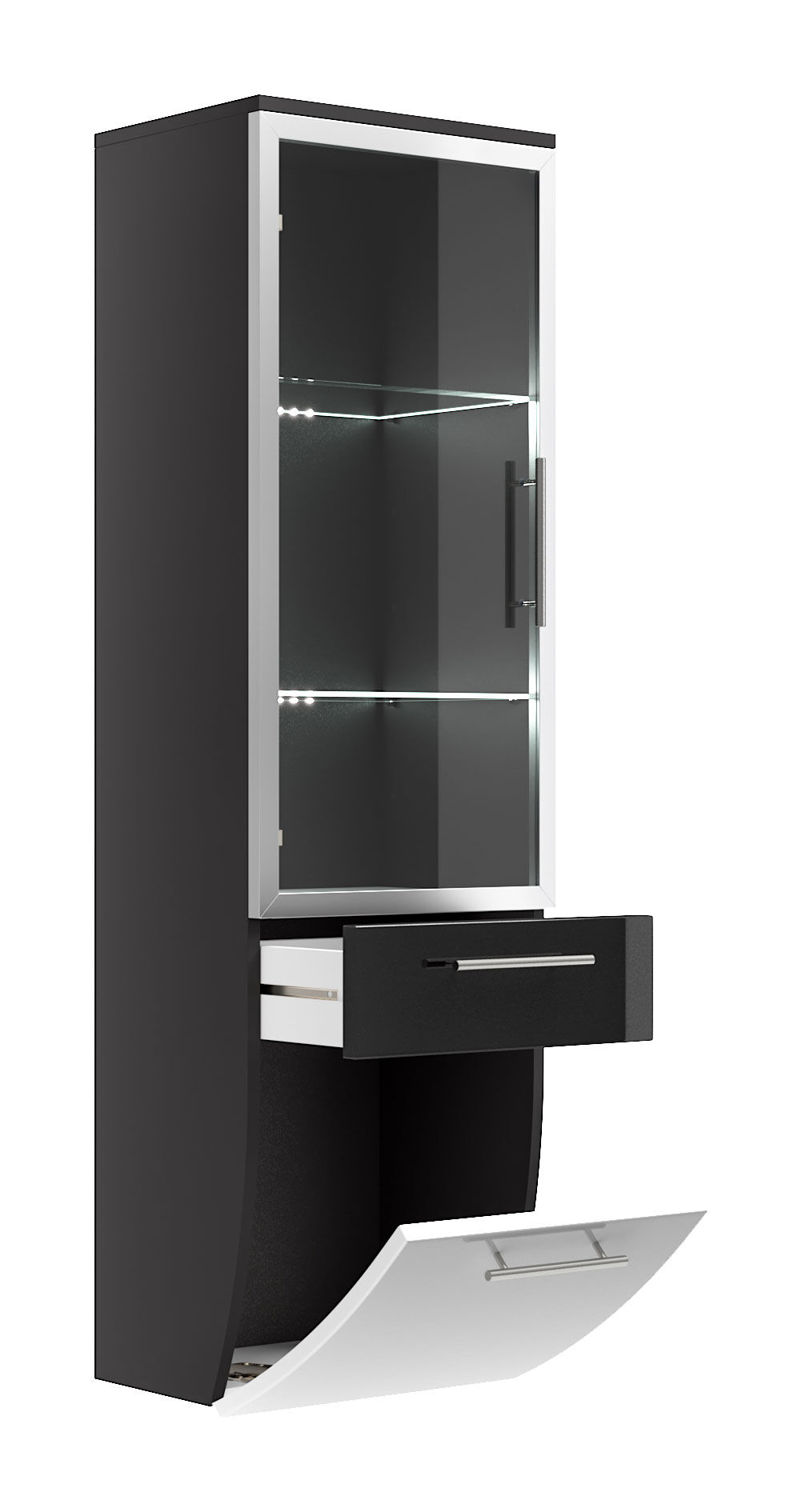 Hochschrank Salona 135 cm mit Glastür Weiss hochglanz/Grafit hochglanz