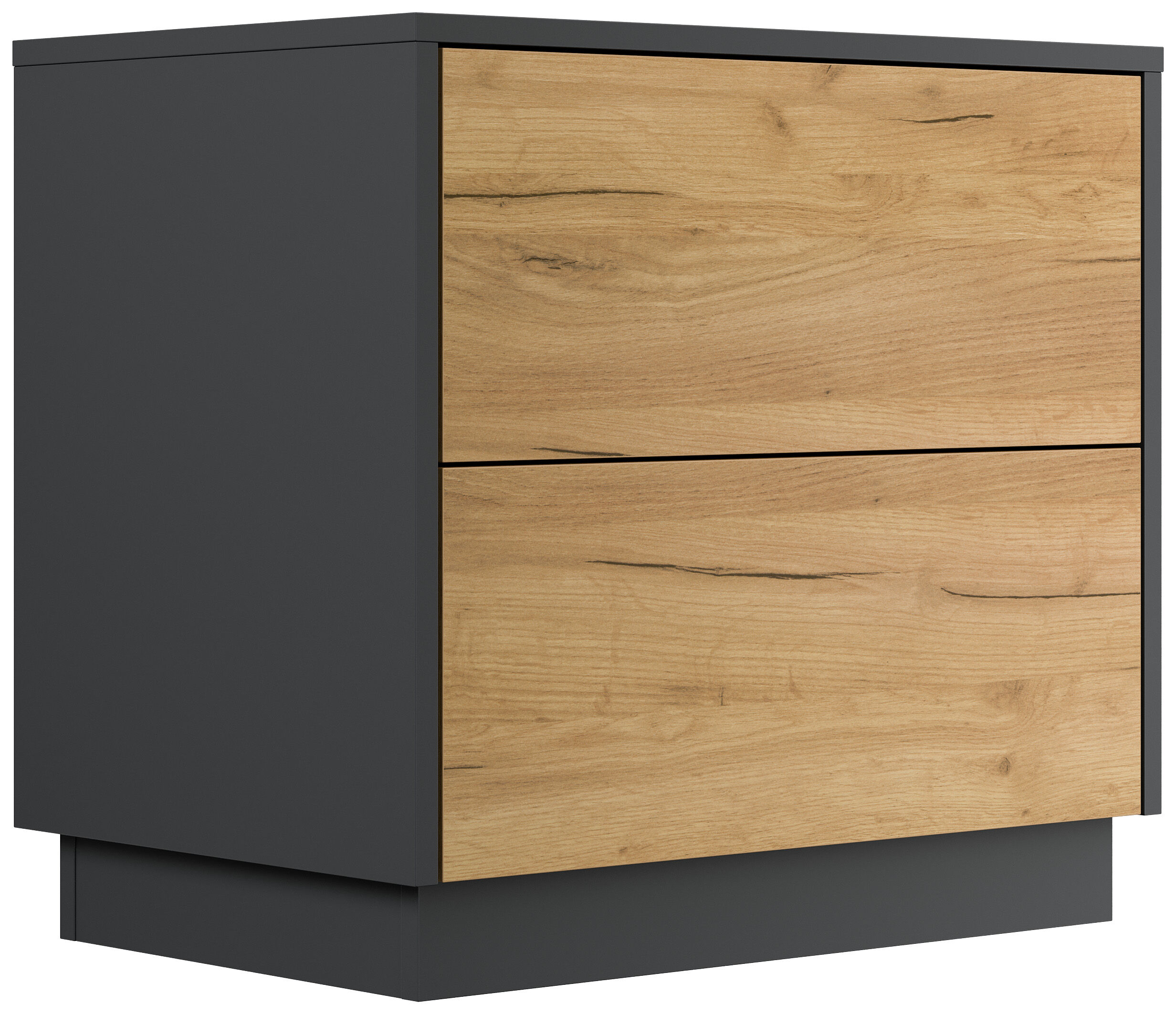 Design Nachttisch Concepto L 60cm stehend, 2 Pushauszüge Weiß Hgl Eiche