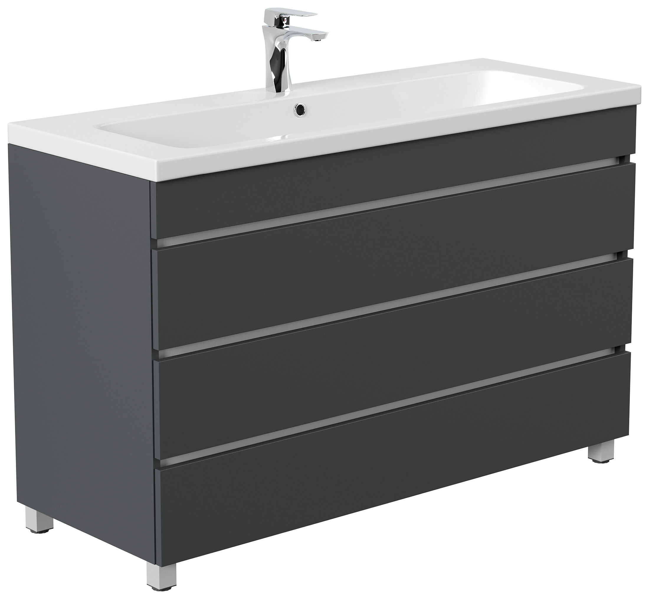 Stand Badmöbel Via 120 SoftClose grafit mit 3 grifflosen Schubladen