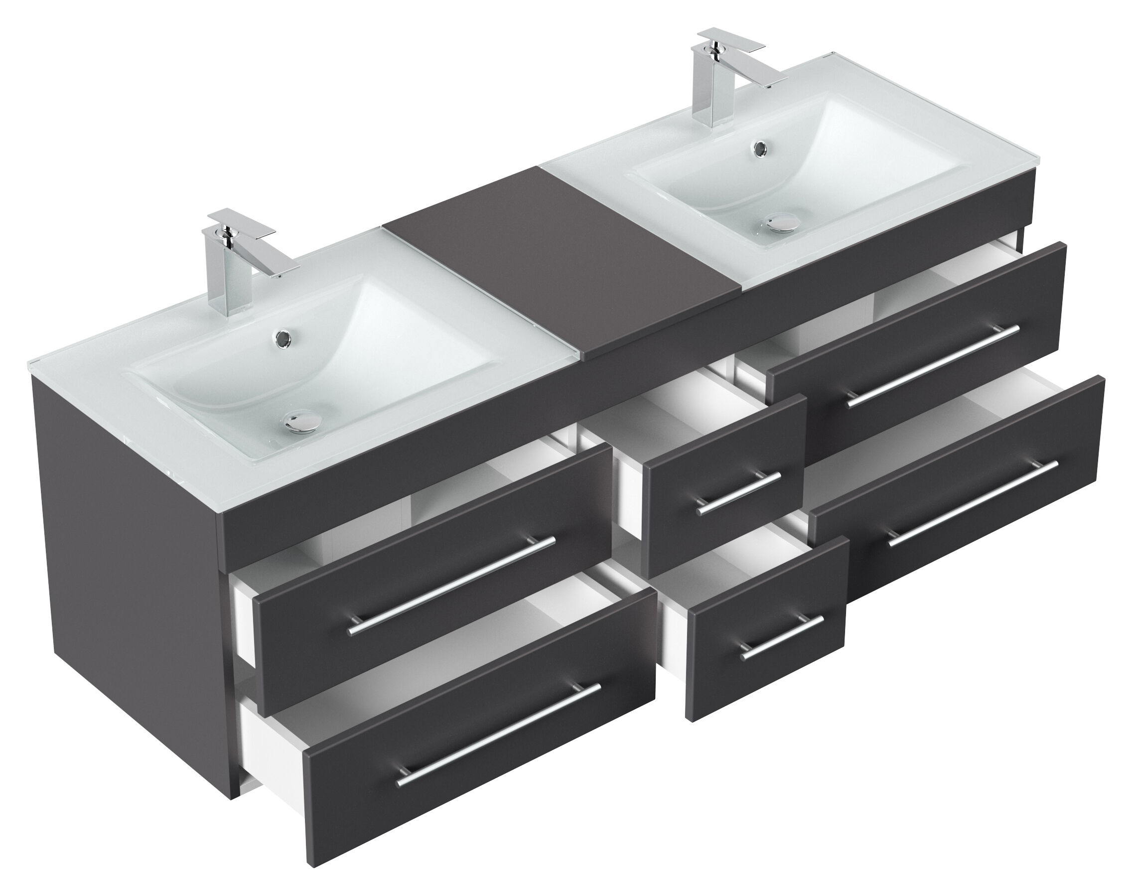 Badmöbel-Set Vitro XL 4-tlg. inkl. Glasbecken LED-Spiegel SoftClose silbereiche