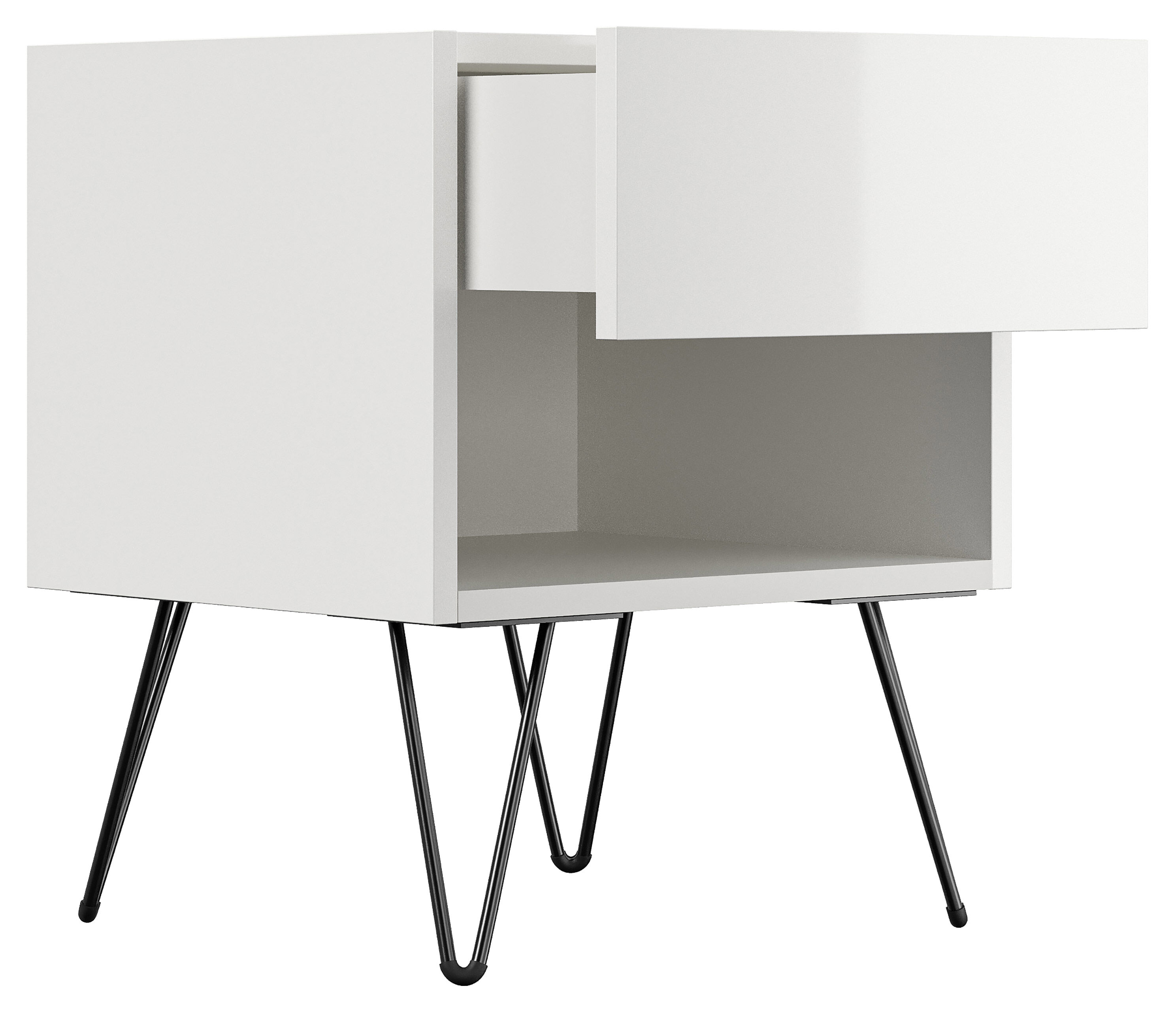 2er Set Nachttisch Dion 40cm SoftClose stehend Weiß & Eiche Front