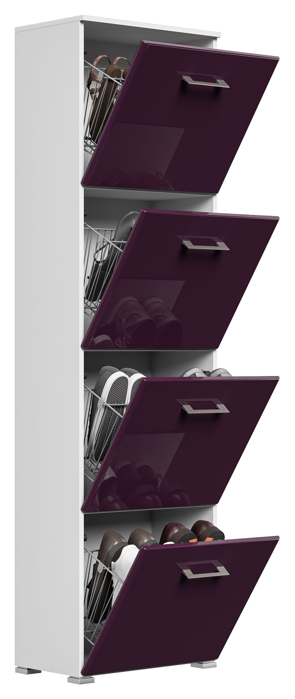 Schuhschrank Emotion 4 Klappen 16 Paar 52x187 cm Weiss-Weiss Hgl