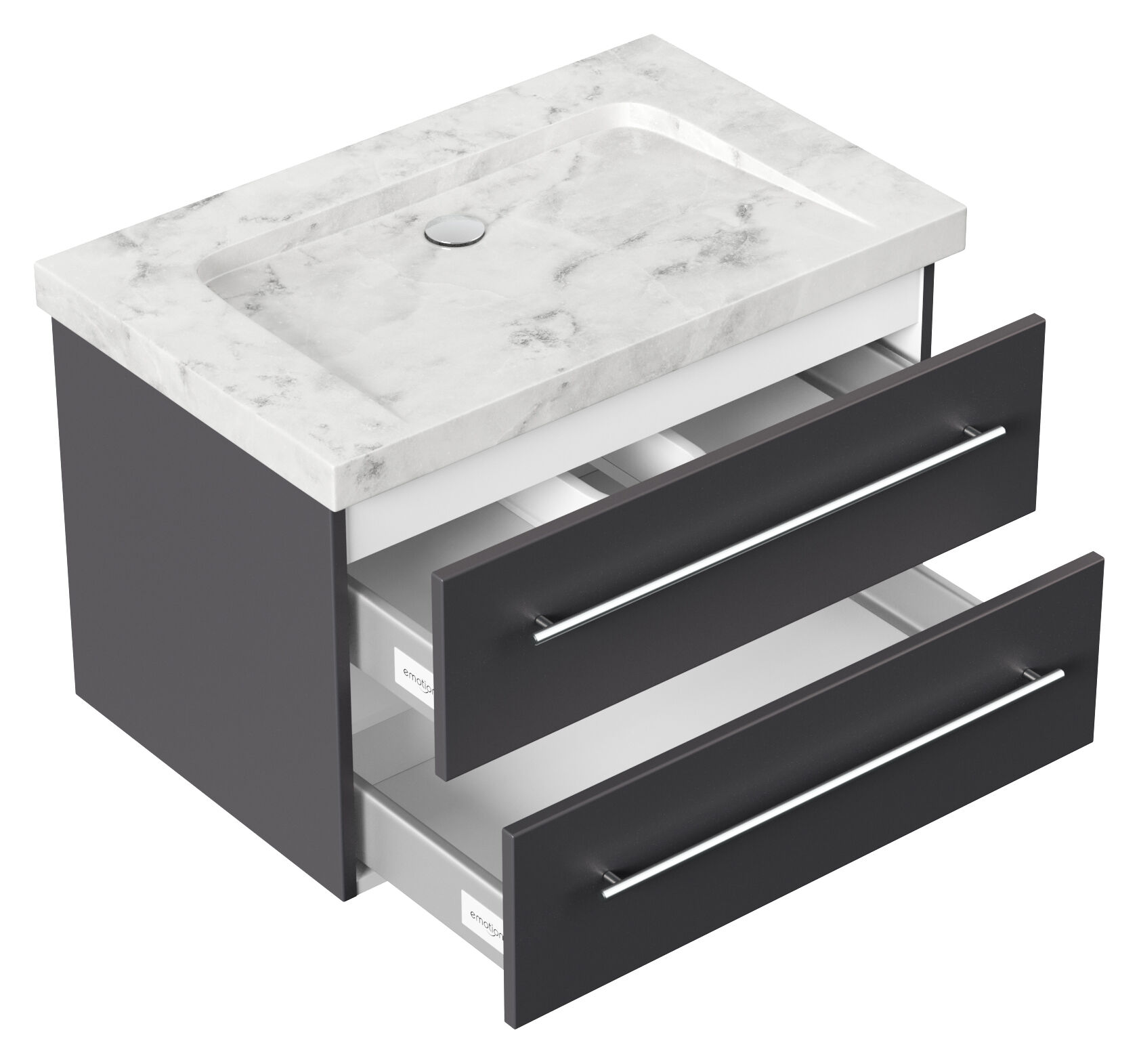 Badmöbel Marmor Carrara White Damo 75 cm ohne Hahnloch SoftClose anthrazit