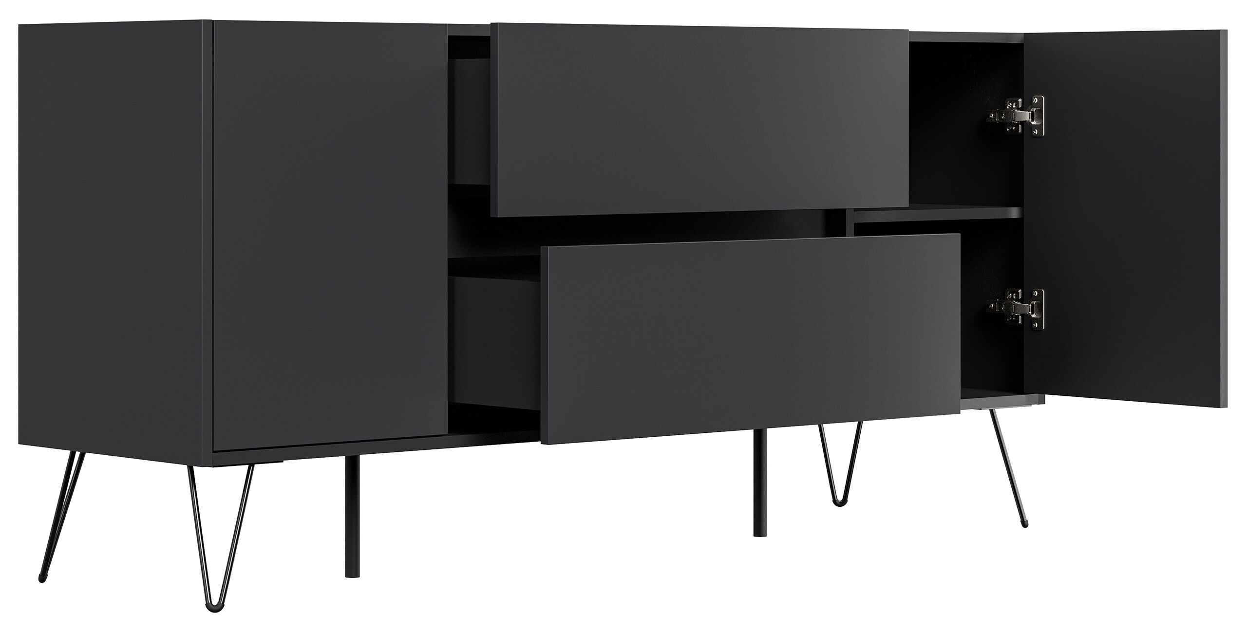 Raumwunder Sideboard Kommode Taran 155cm 2 SoftClose 2 Türen Grafit/Eiche Front