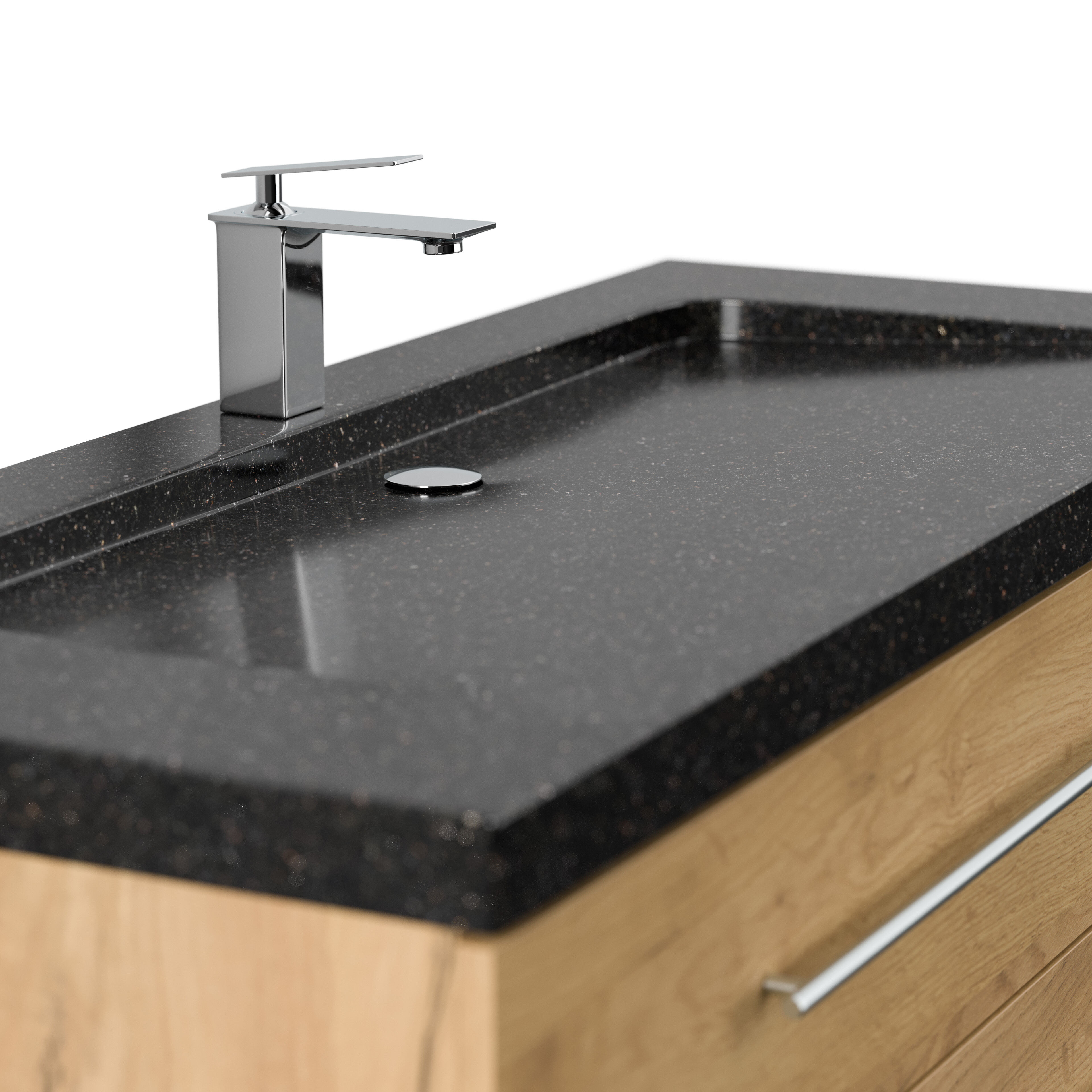 Badmöbel Granit Galaxy Black Damo 130 cm 1 Hahnloch SoftClose weiß hochglanz