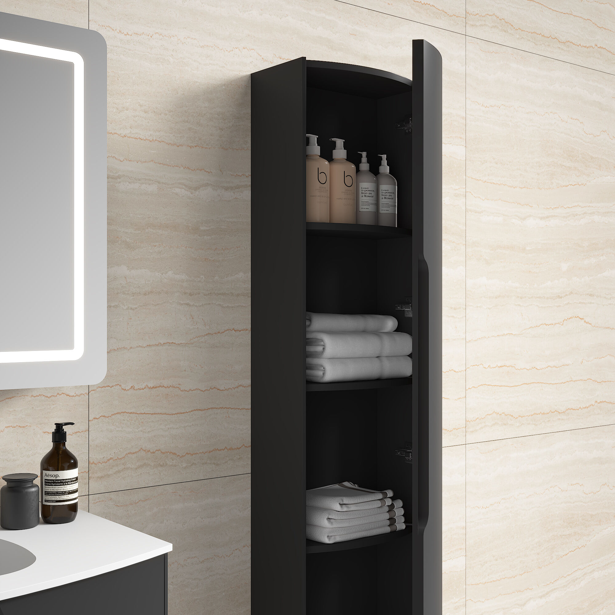 Badmöbel Set Riva 3tlg. 100 cm mit Spiegelschrank montiert schwarz matt