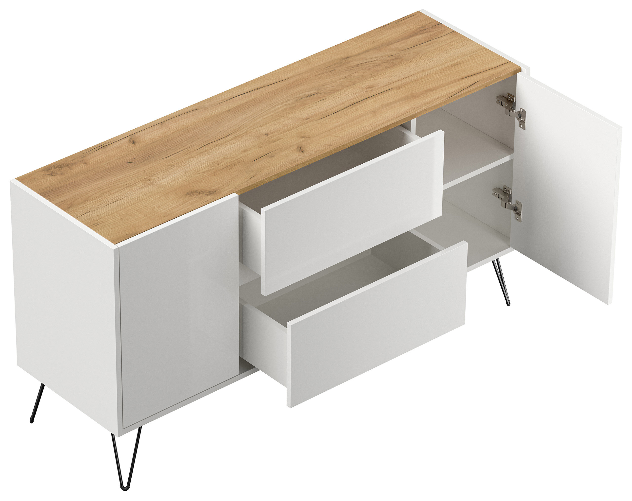Raumwunder Sideboard Maya 140cm 2 Greif-SoftClose 2 Türen Grafit/Eiche Front
