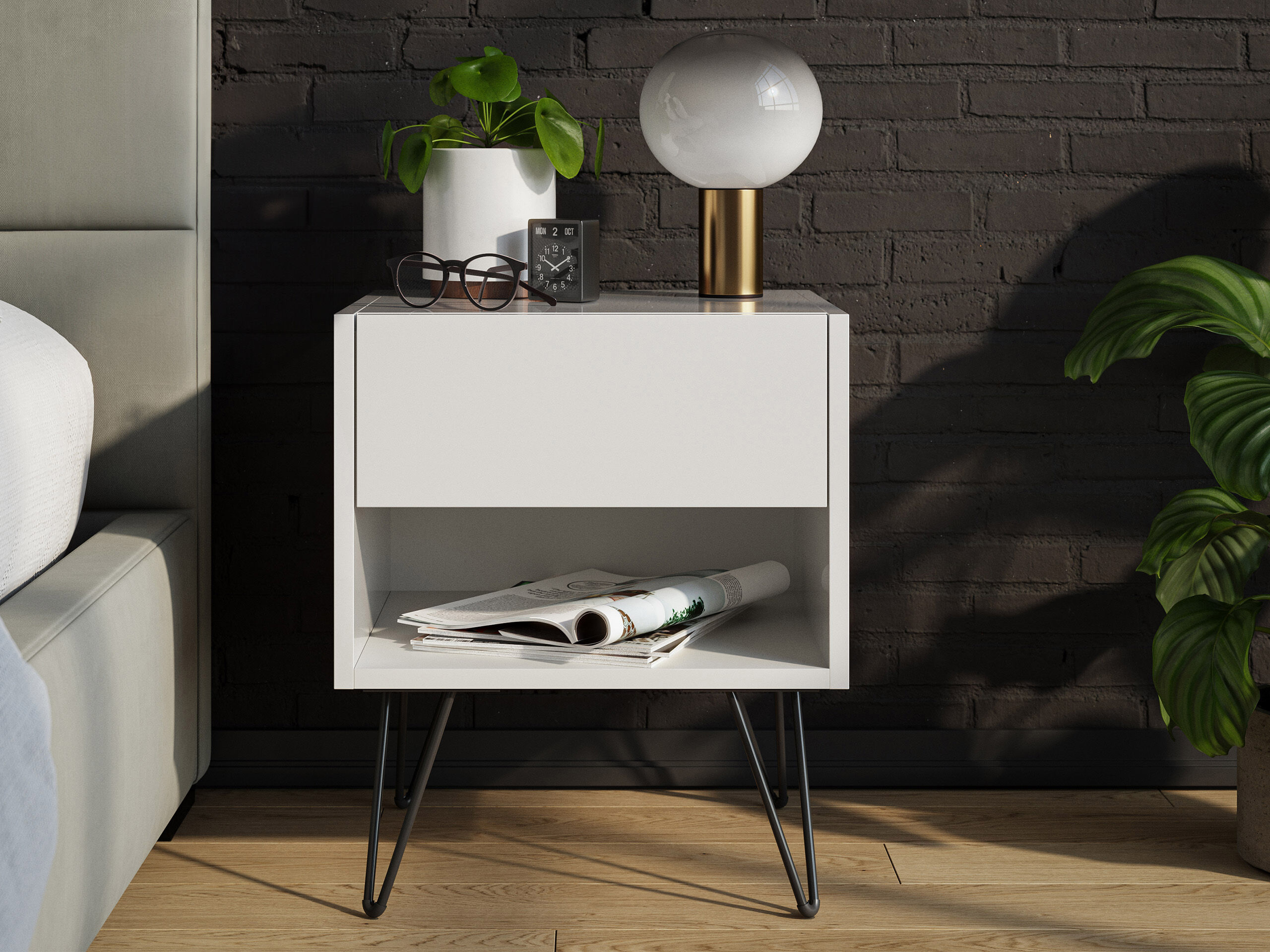 2er Set Nachttisch Kommode Dion 40cm SoftClose stehend Weiß Hgl