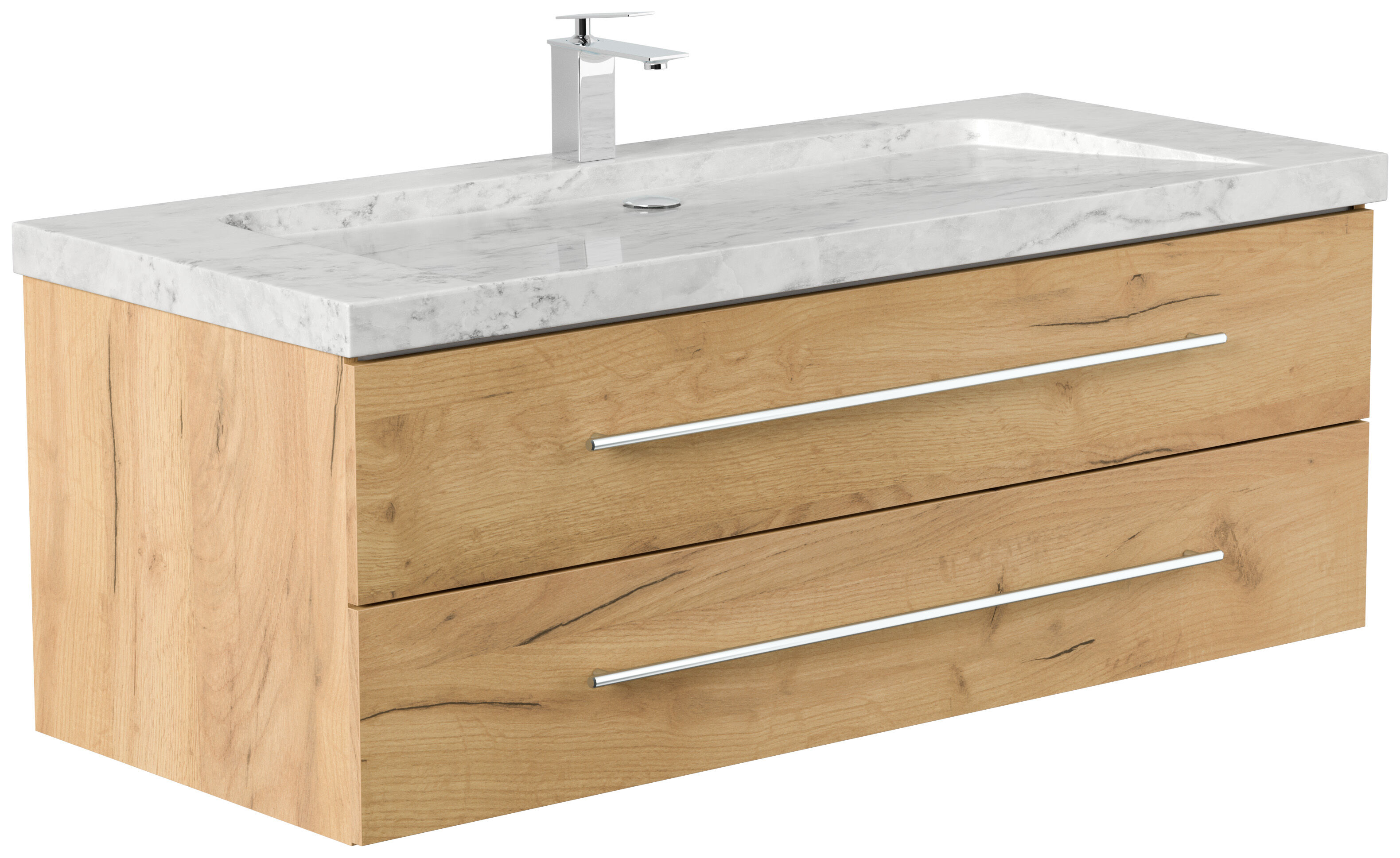 Badmöbel Marmor Carrara White Damo 130 cm 1 Hahnloch SoftClose weiß hochglanz