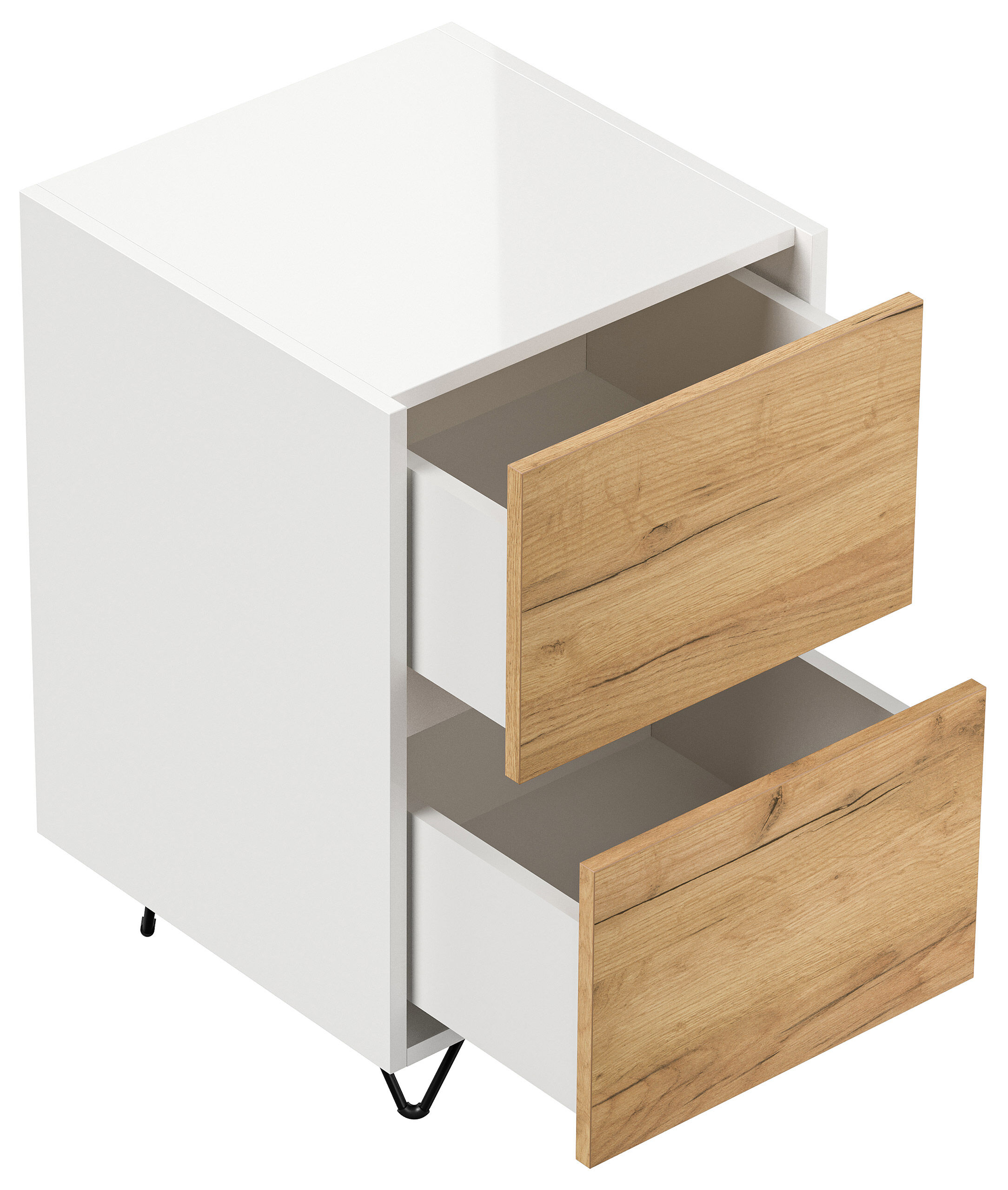 Nachttisch Yako 40cm 2 SoftClose stehend Weiß & Eiche Top