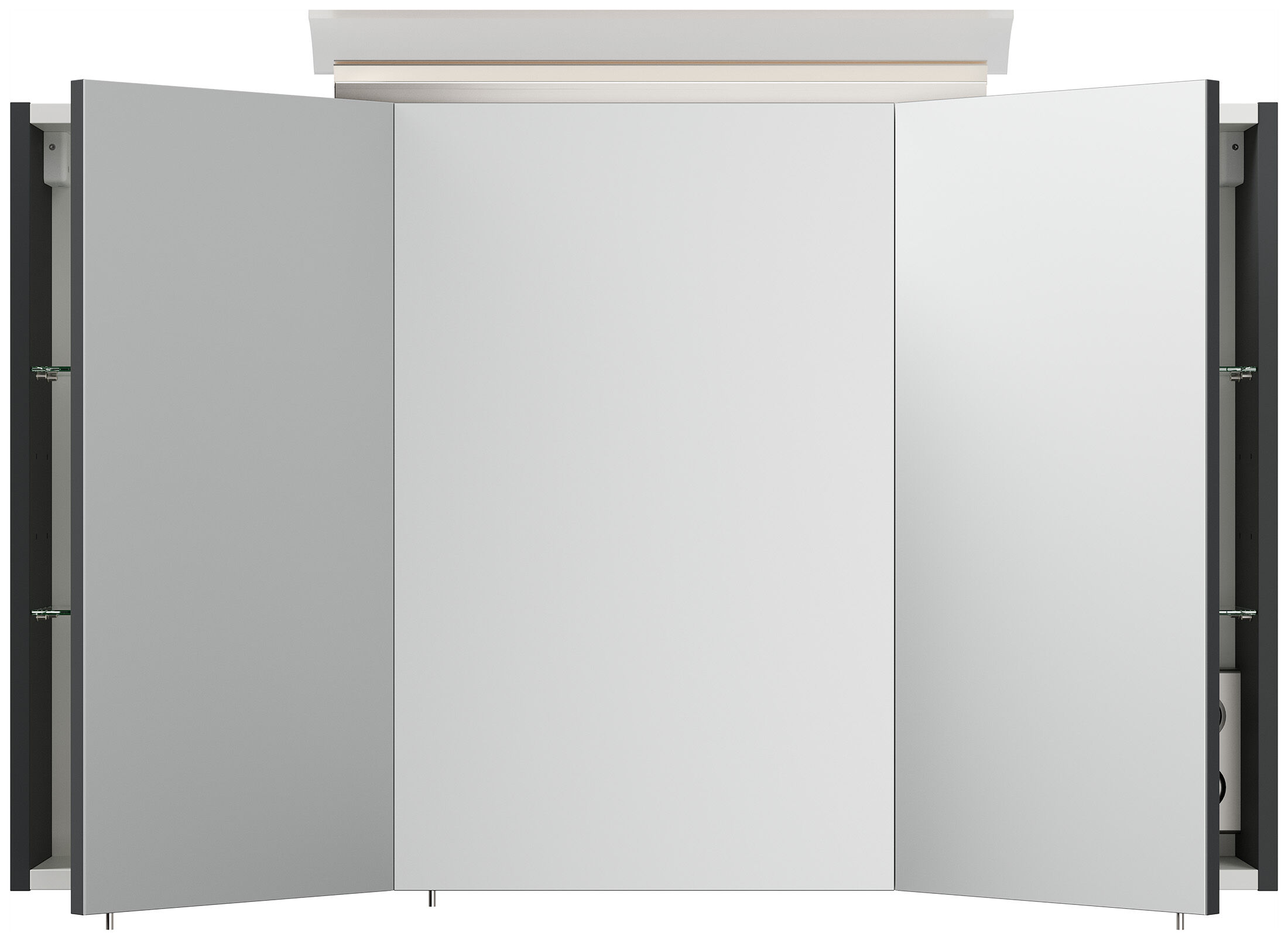 Spiegelschrank 120cm inkl. Design LED-Lampe und Glasböden eiche gold