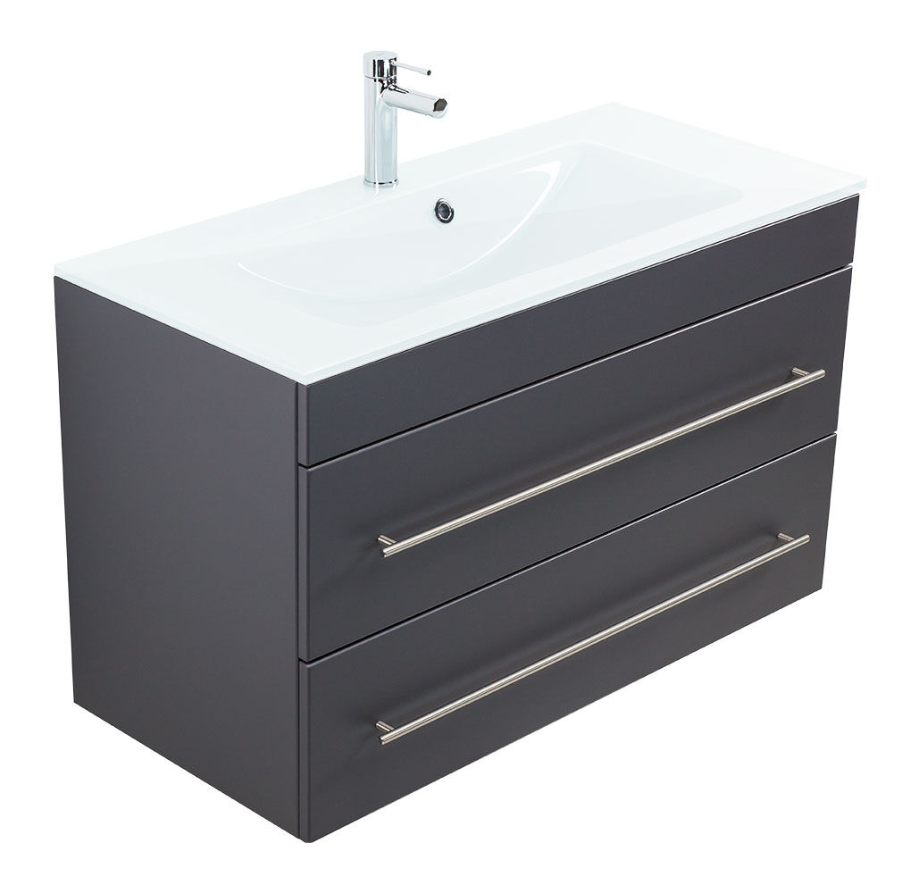 Badmöbel Vitro 1000 mit Glaswaschbecken SoftClose weiss hochglanz
