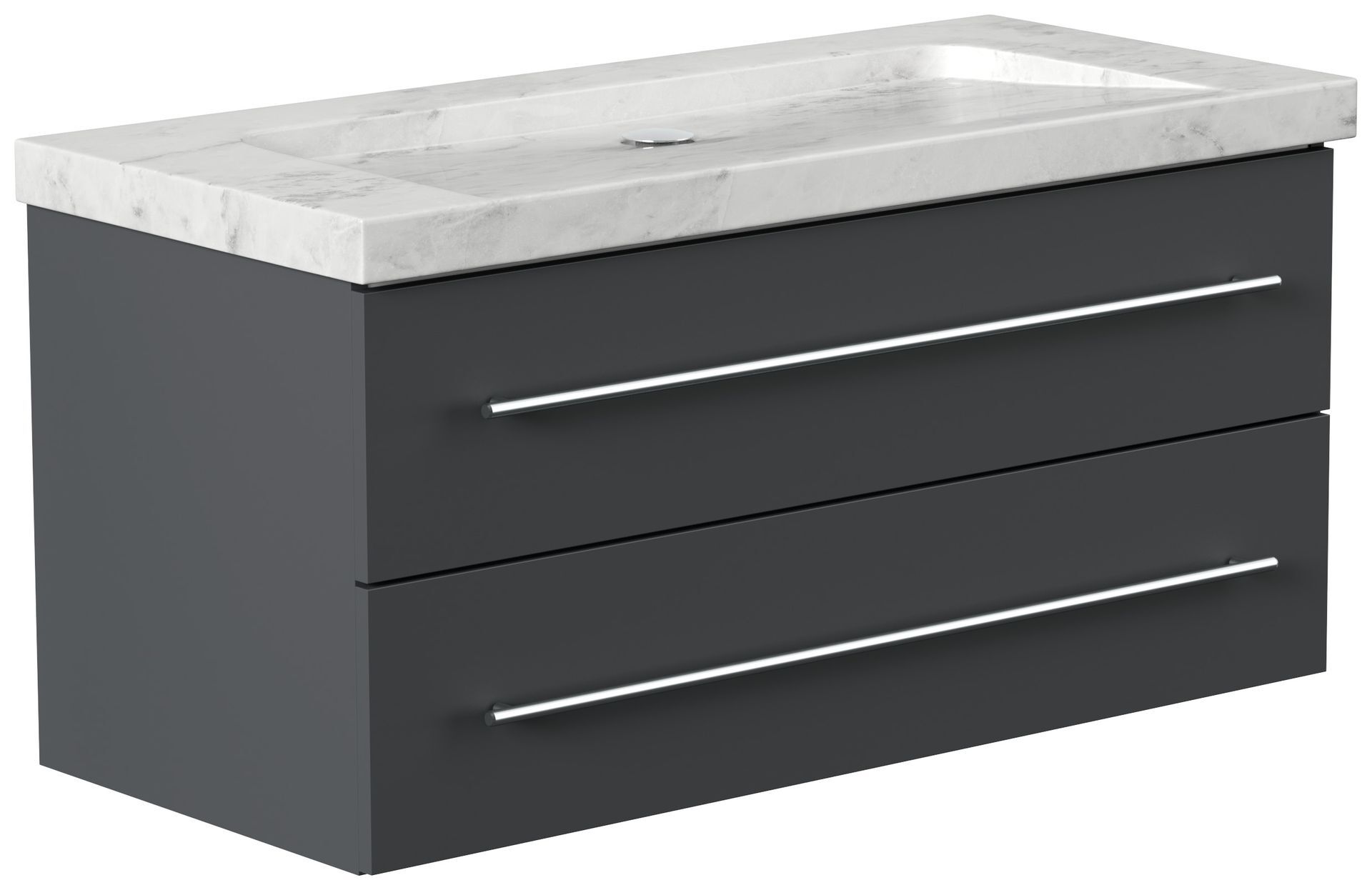 Badmöbel Marmor Carrara White Damo 100 cm ohne Hahnloch SoftClose weiß hochglanz