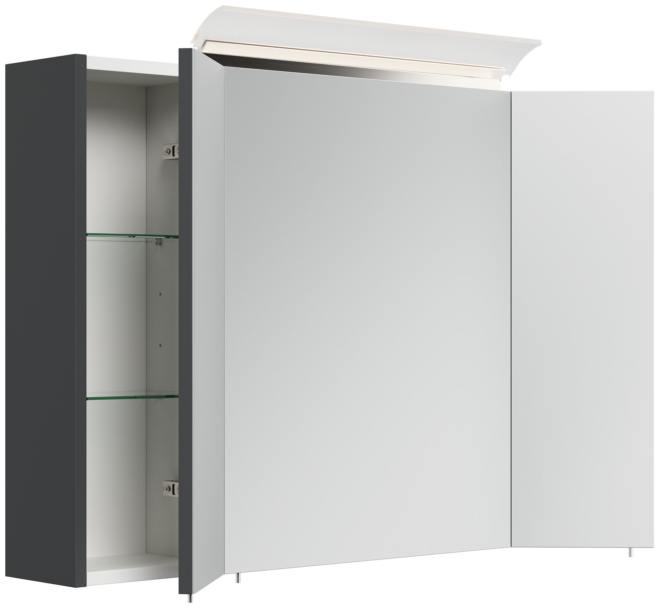 Spiegelschrank 90cm inkl. Design LED-Lampe und Glasböden weiss hochglanz