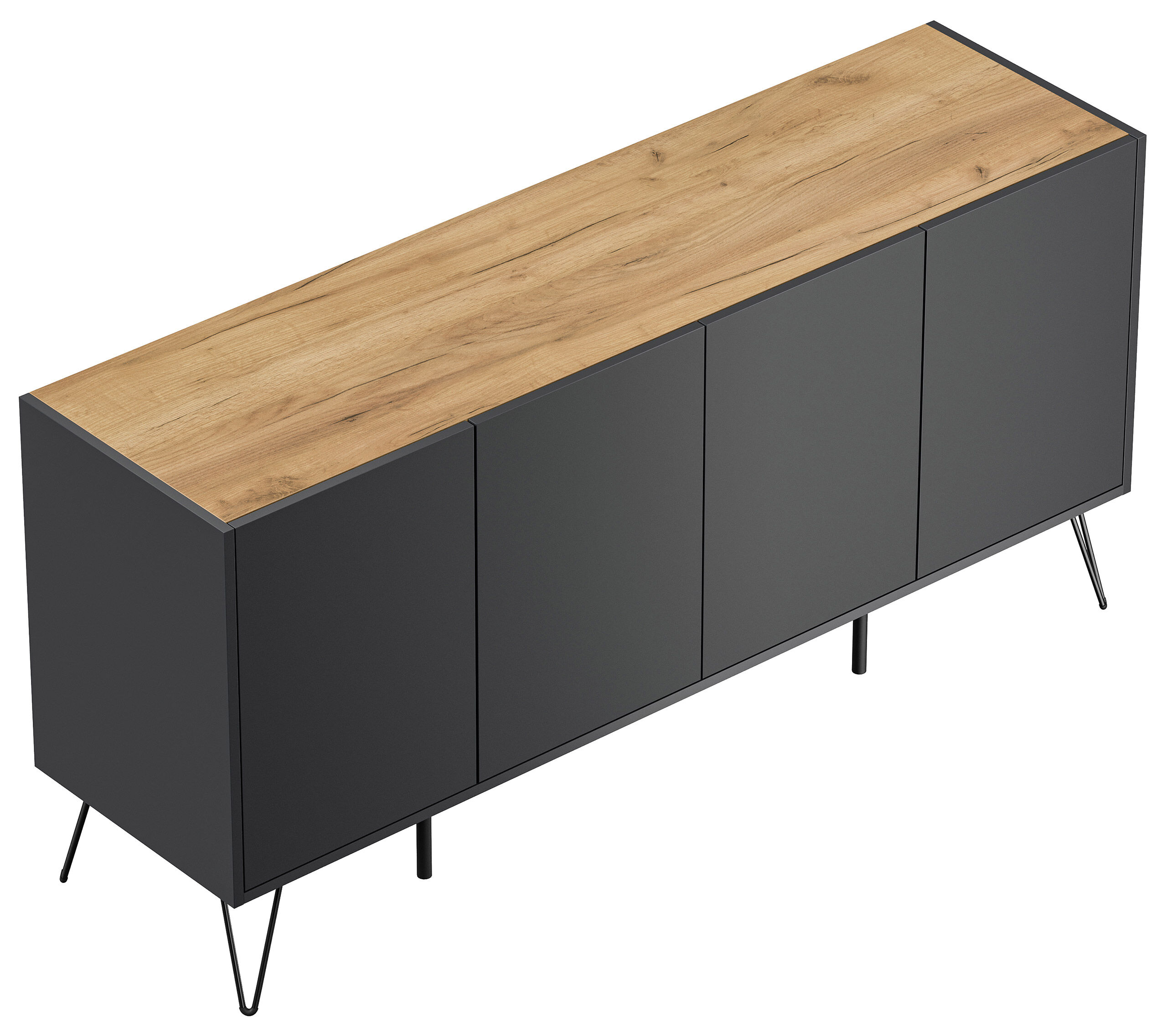 Raumwunder XL Sideboard Kommode Maxim 155cm stehend 4 Türen Grafit/Eiche Top