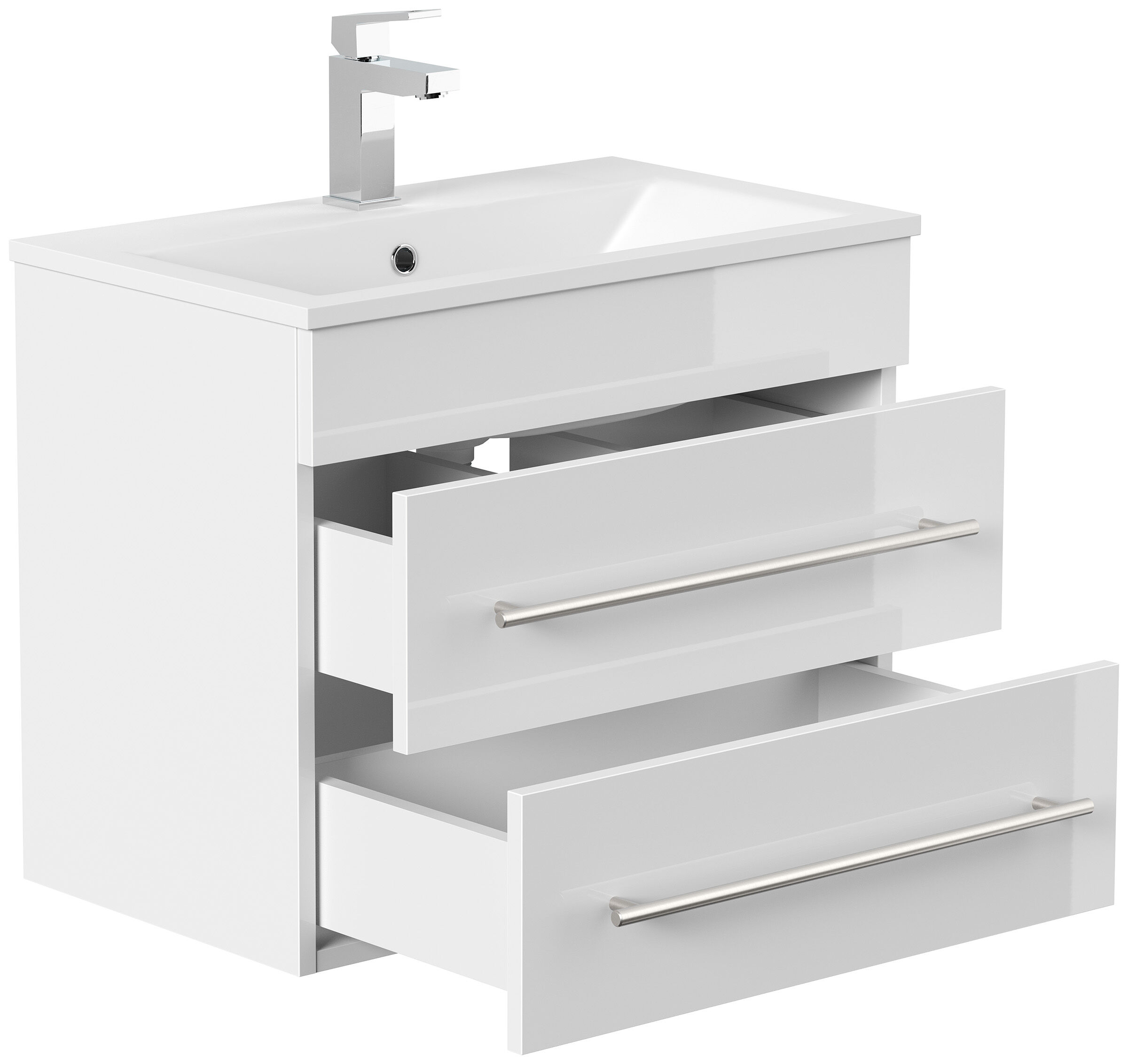 Badmöbel Mona 60x36cm mit 2 SoftClose Schubladen weiss hochglanz