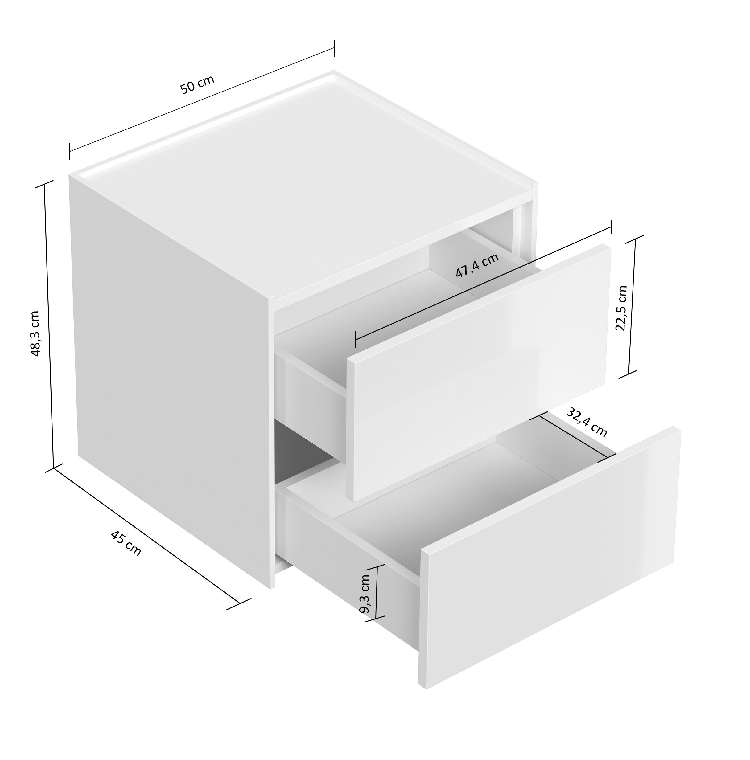 Design Nachttisch Kommode Somnia M 50cm, 2 Pushauszüge Oak