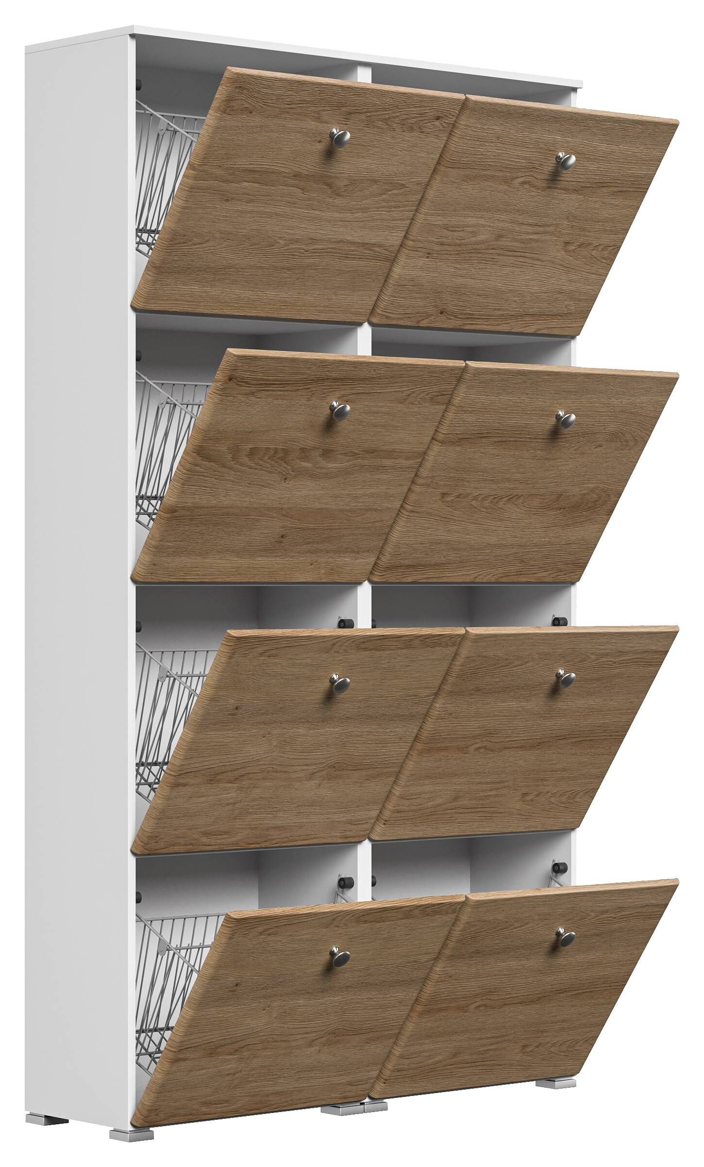 Garderobe Set 107 Wasco 3 tlg Schuhschrank 8 Klappen 32 Paar Weiss-Eiche