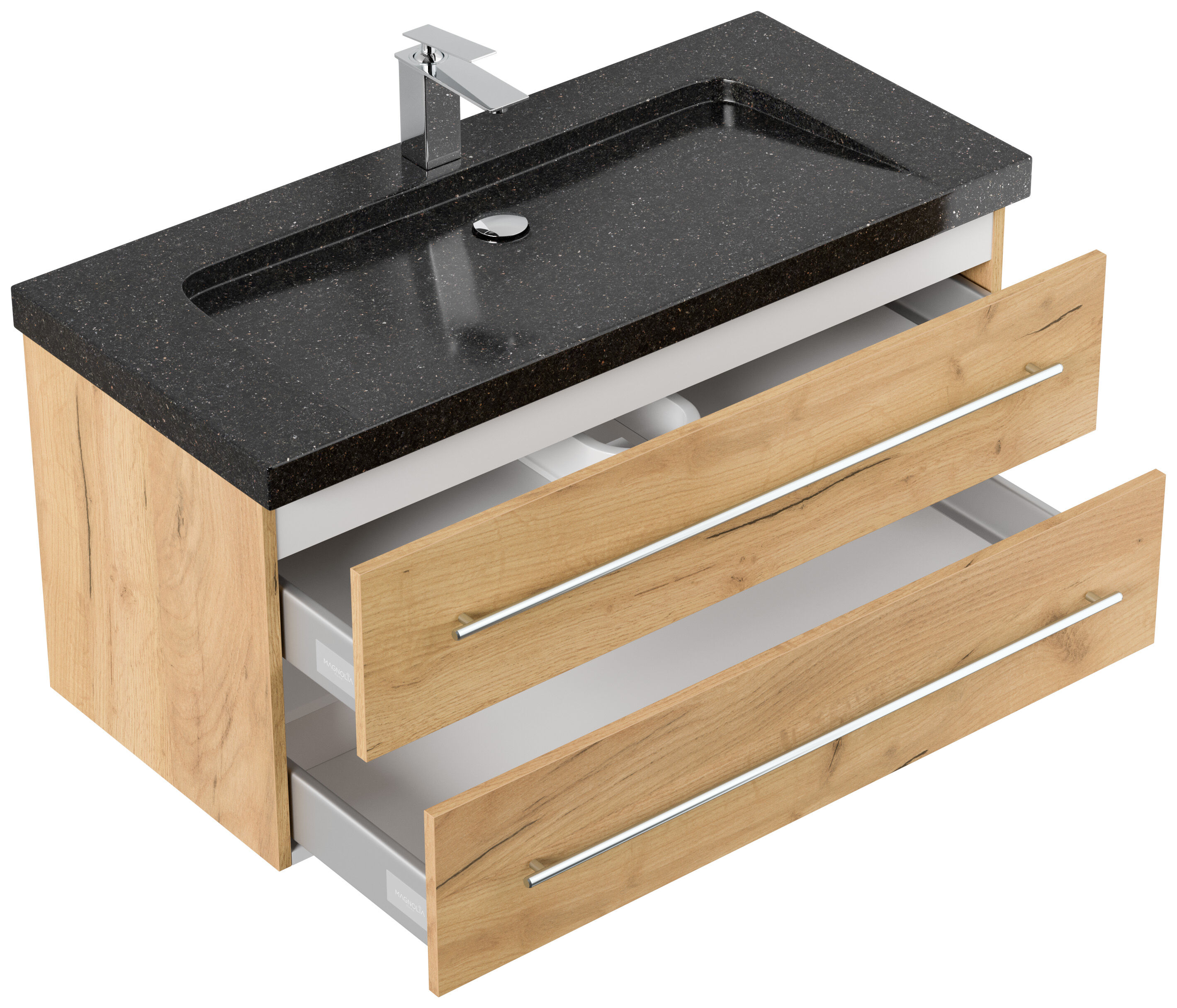 Badmöbel Granit Galaxy Black Damo 100 cm 1 Hahnloch SoftClose eiche gold