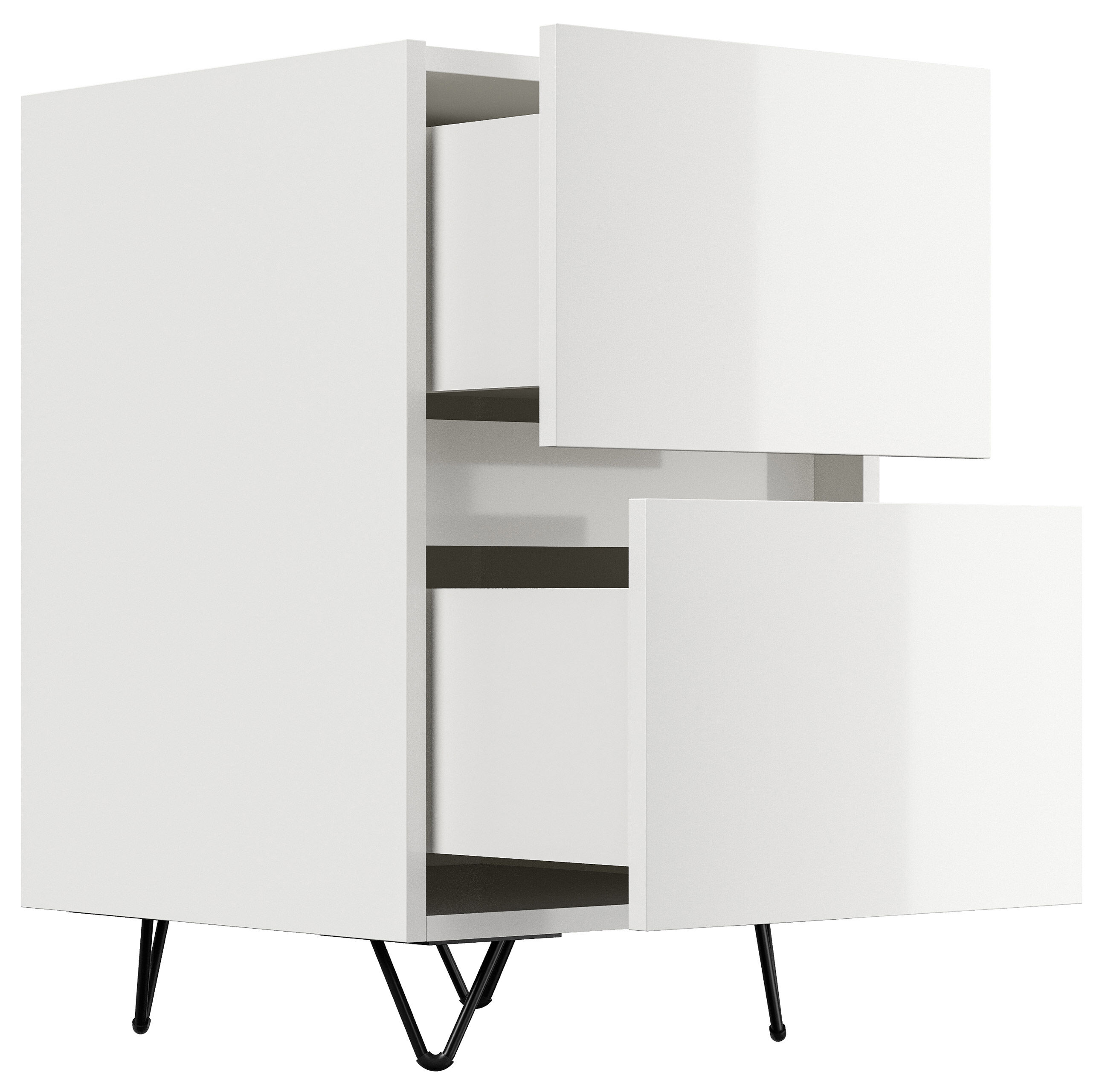 Nachttisch Yako 40cm 2 SoftClose stehend Weiß & Eiche Top