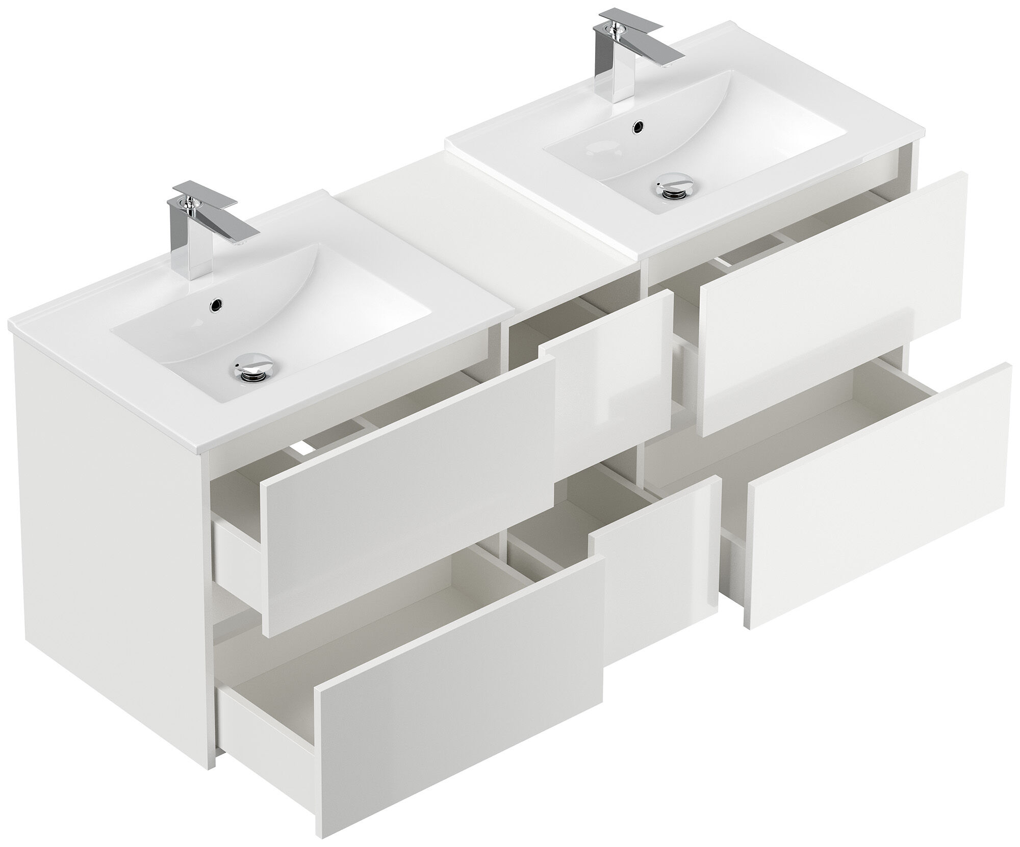 Badmöbelset Taifun 150cm 4tlg mit 2x Spiegelschrank & 3er Boxen Set weiß Hgl