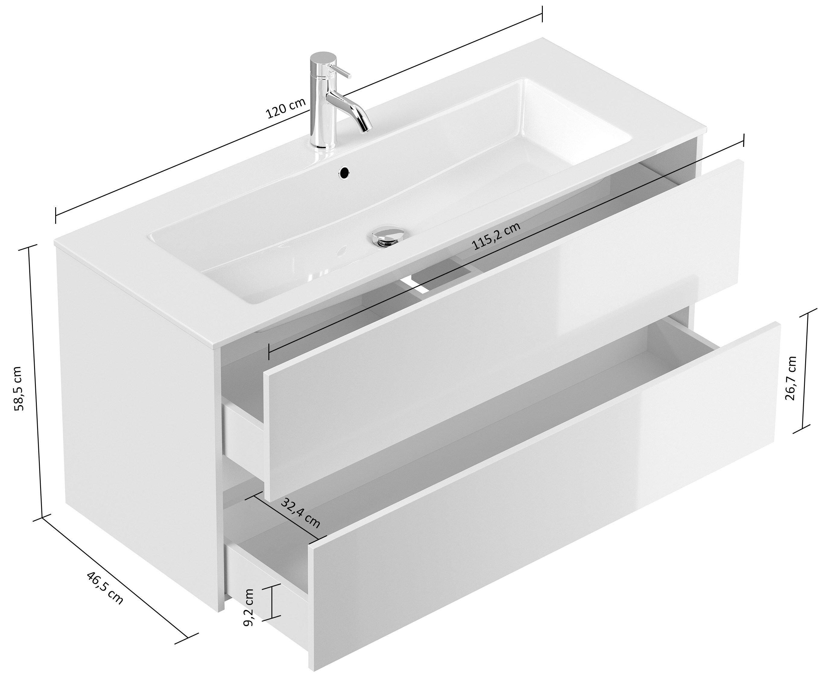 Badmöbel Taifun mit Waschtisch 120 cm 2 Greifraum SoftClose Auszüge eiche gold