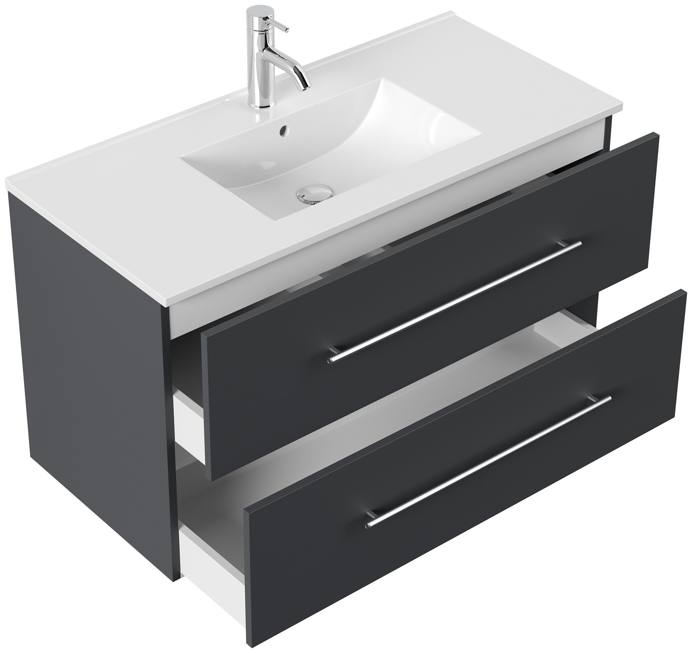 Badmöbel Set Firenze 100 3tlg. LED Spiegel und Hochschrank grafit