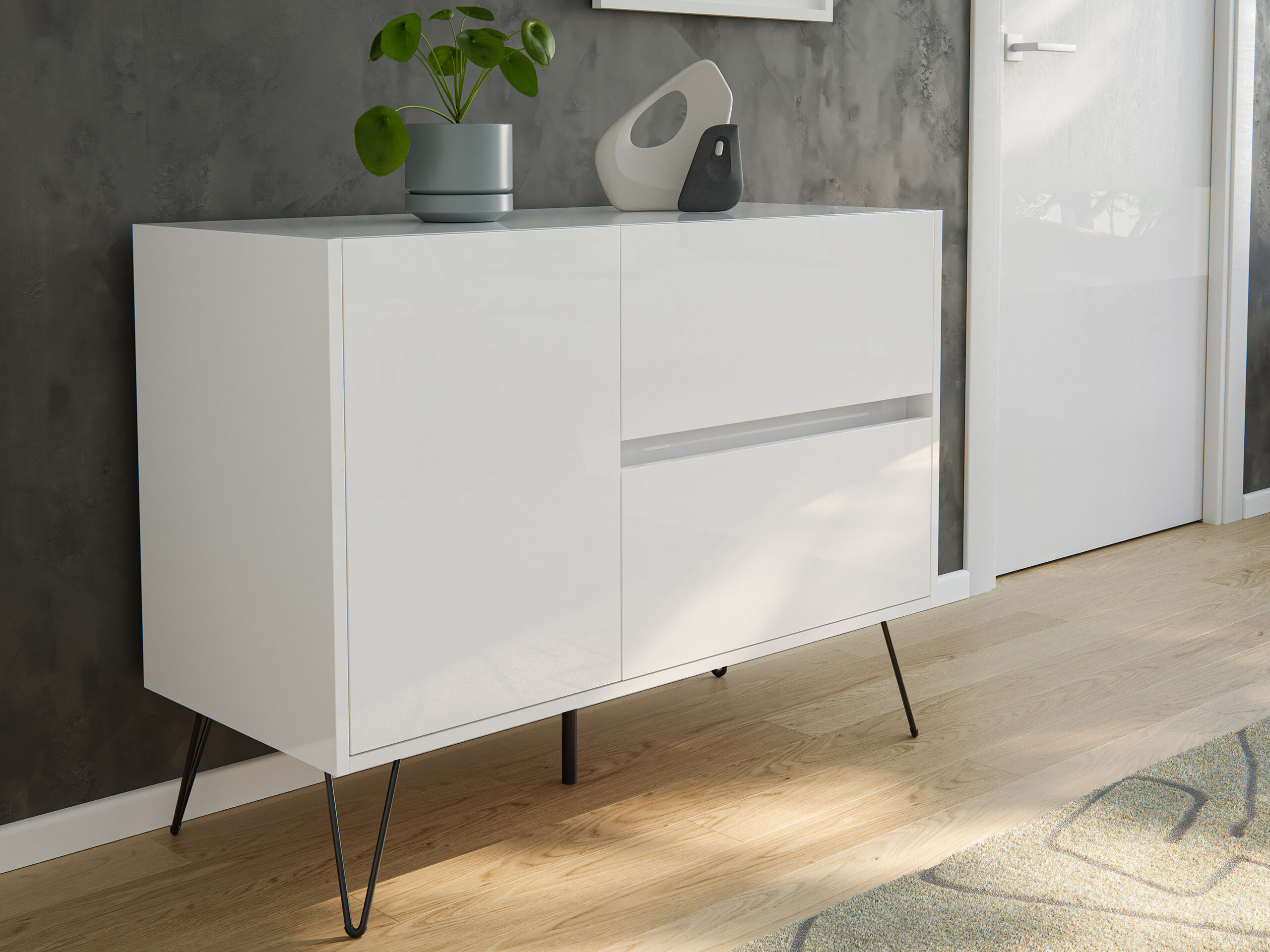 Sideboard Yako 100cm 2 SoftClose 1 Tür Weiß hochglanz