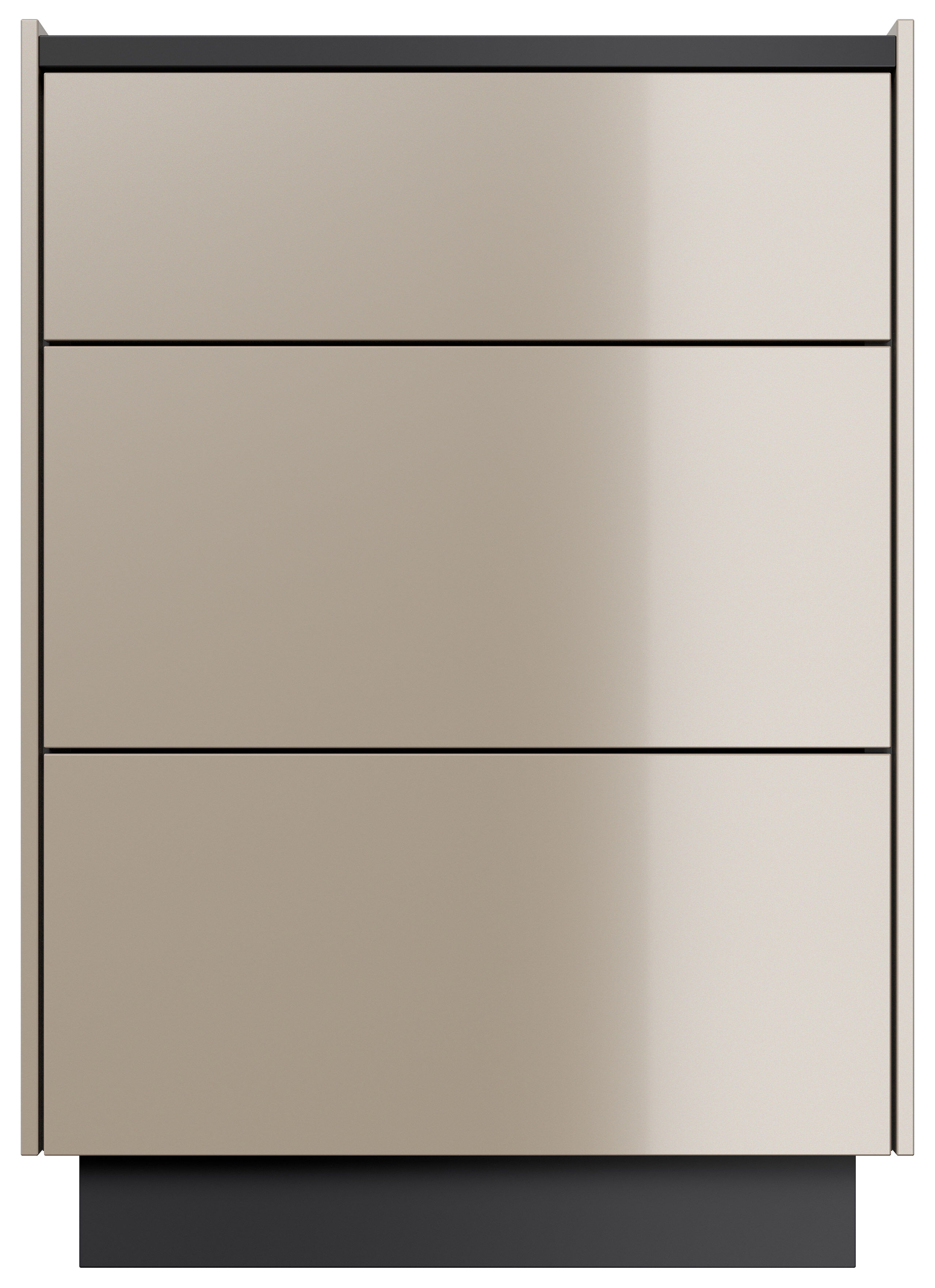 Nachttisch Kommode Lux M 50cm, 3 Pushauszüge lackiert Grafit für Boxspringbett