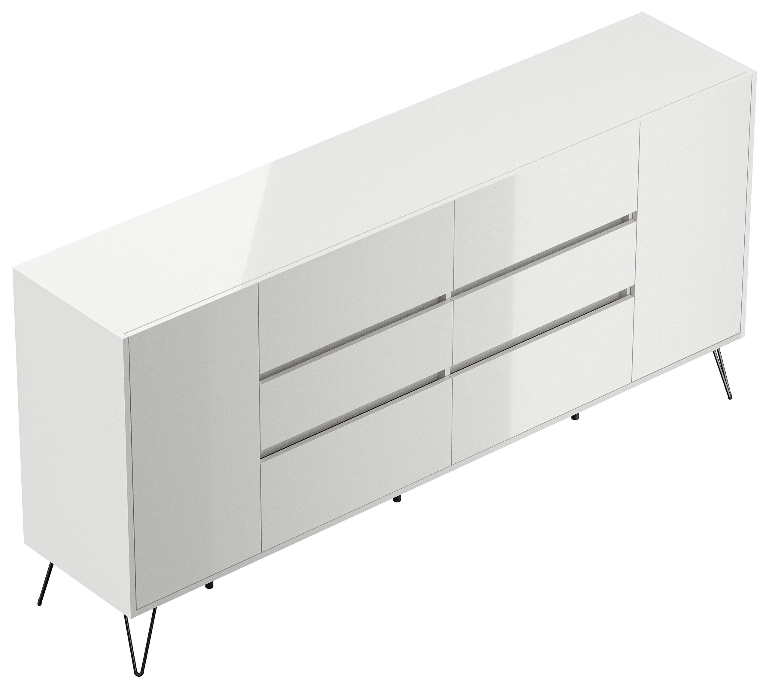 Design Sideboard Kommode Yako 200cm Greifraum 6 SoftClose 2 Türen Weiß hochglanz