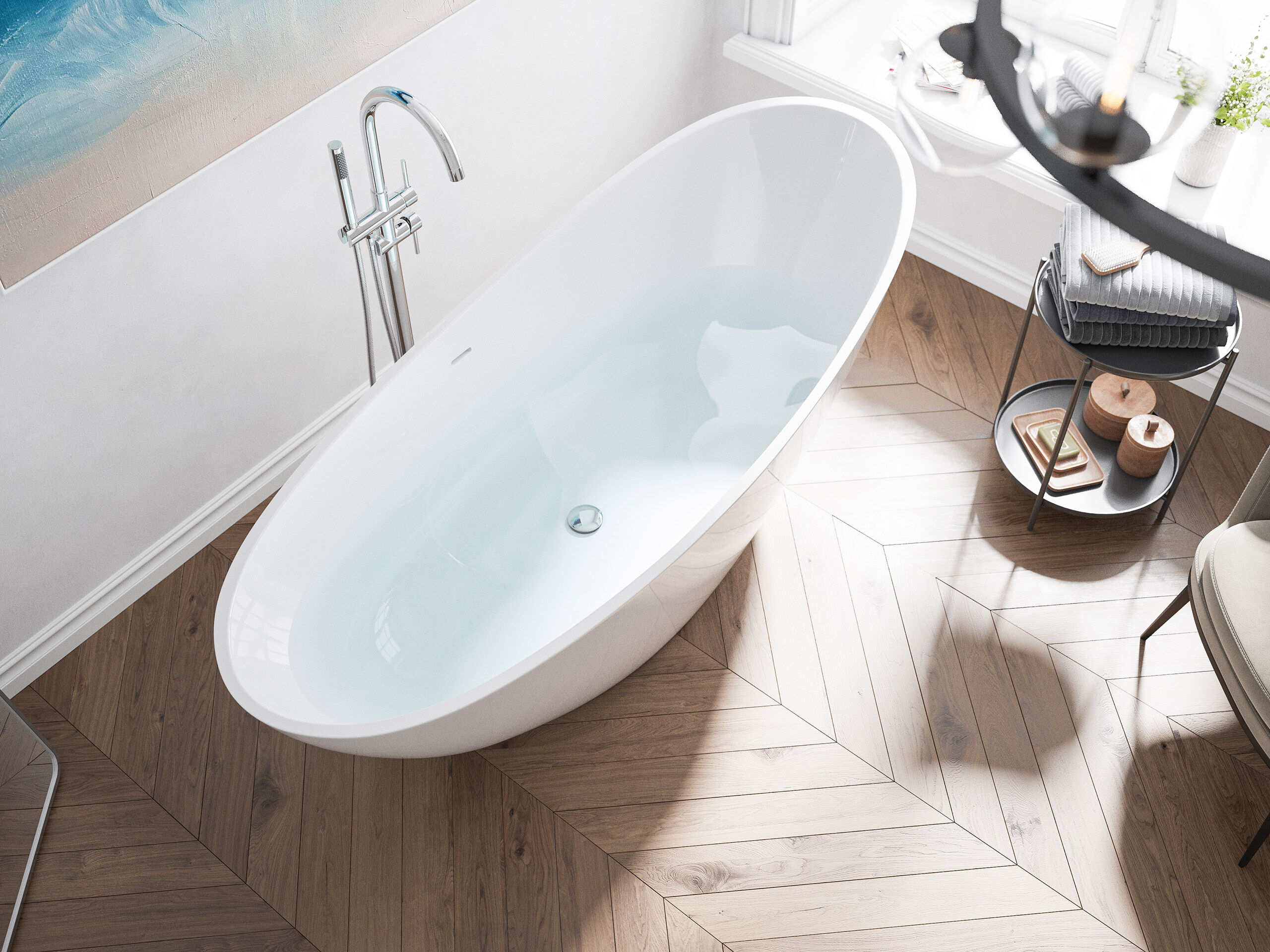 Freistehende Badewanne OASIS 180 Mineralguss Weiß glänzend