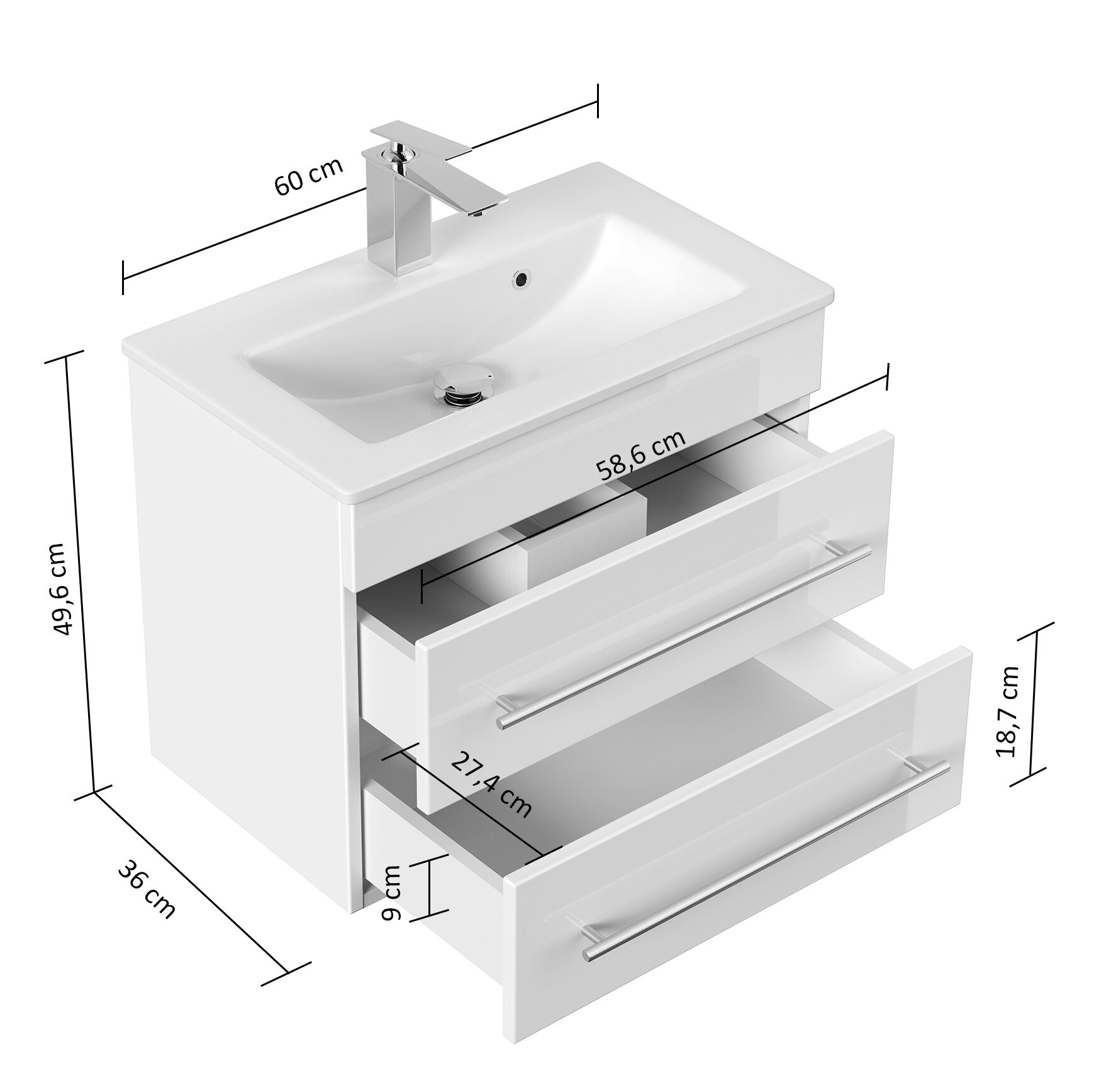 Badmöbel Mars 600 SlimLine SoftClose eiche hell