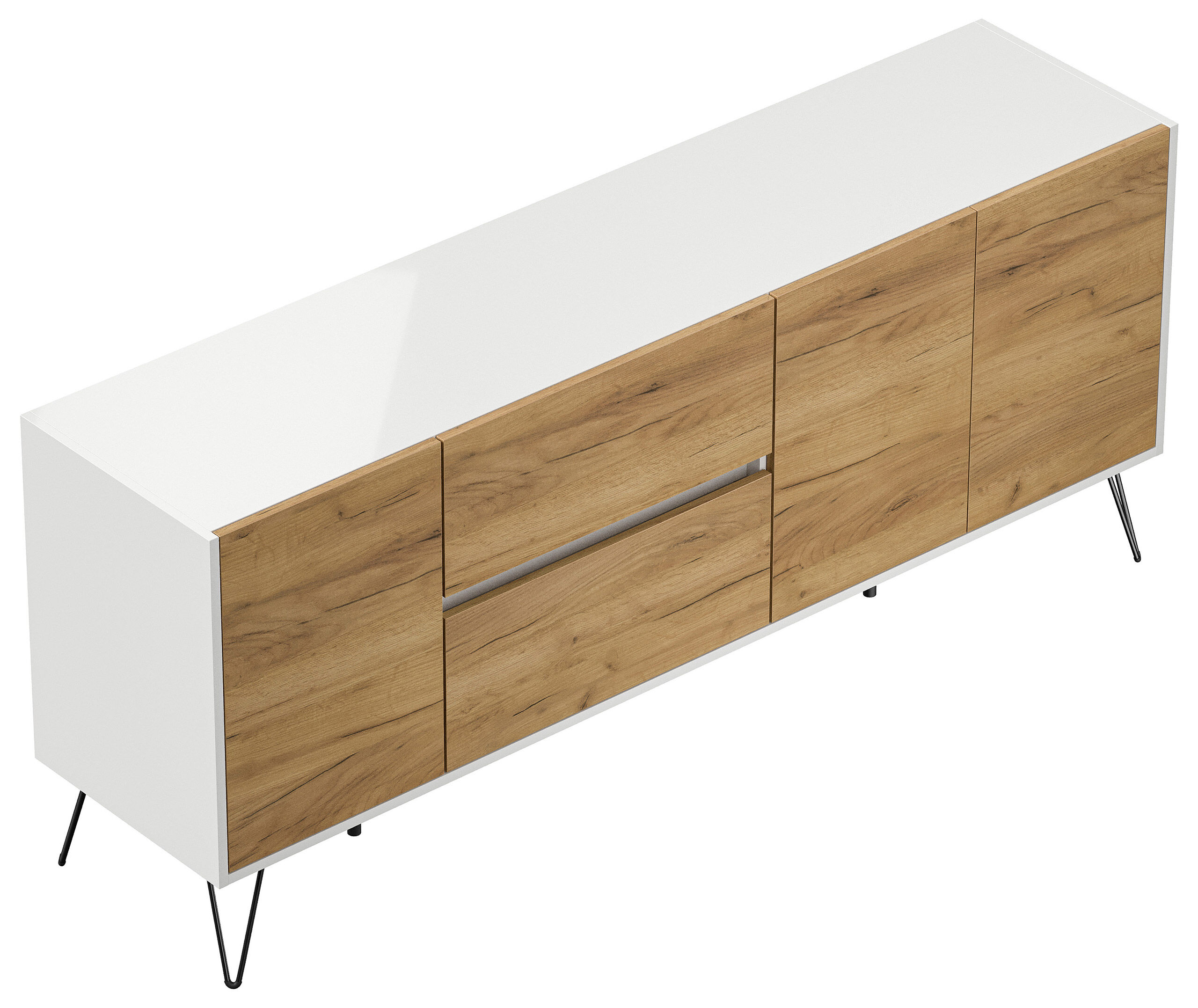 Raumwunder XL Sideboard Kommode Pharo 180cm 2 SoftClose 3 Türen Weiß/Eiche Front