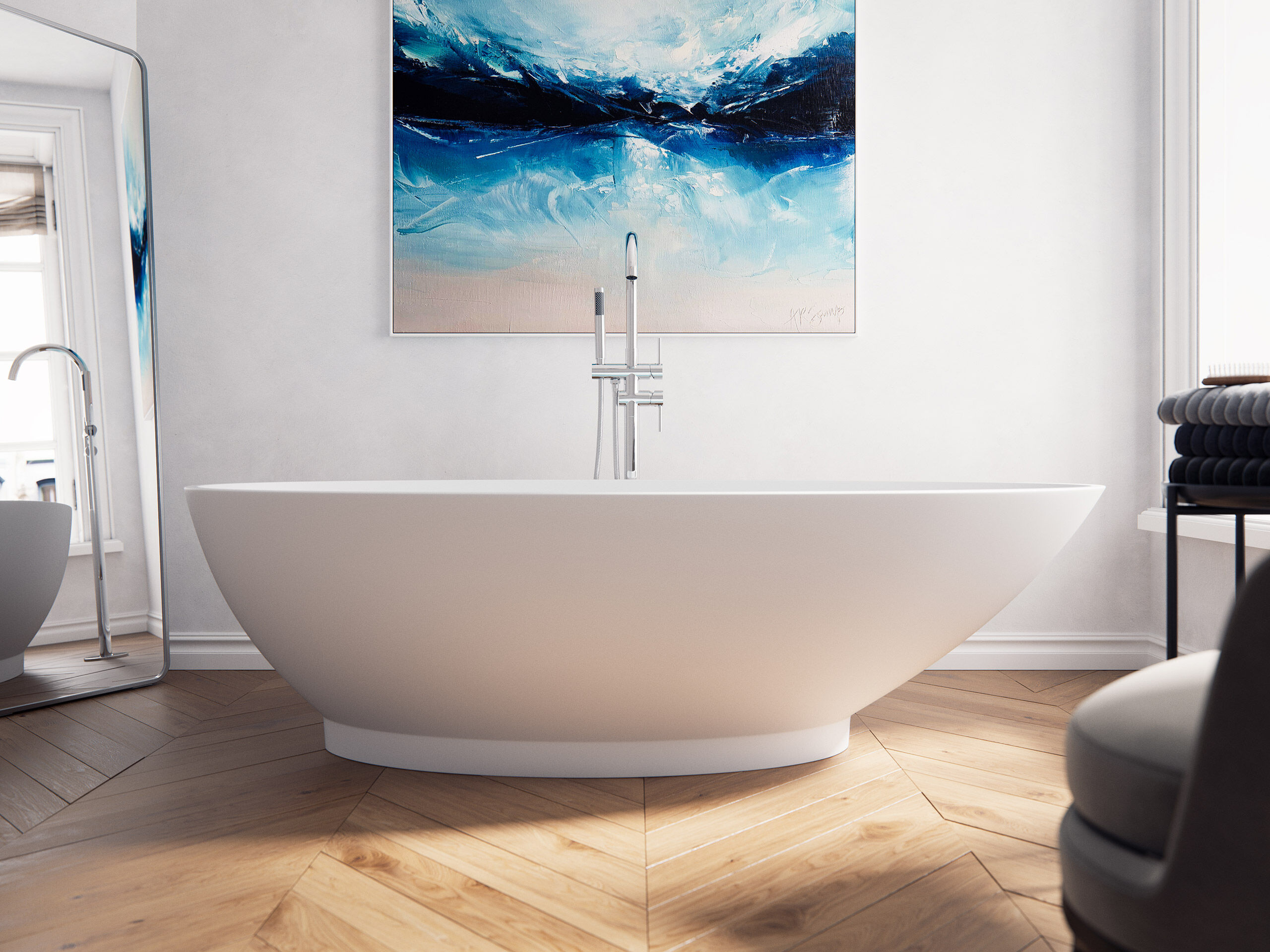 Freistehende Badewanne Iconic 190 Solid Stone Weiß matt