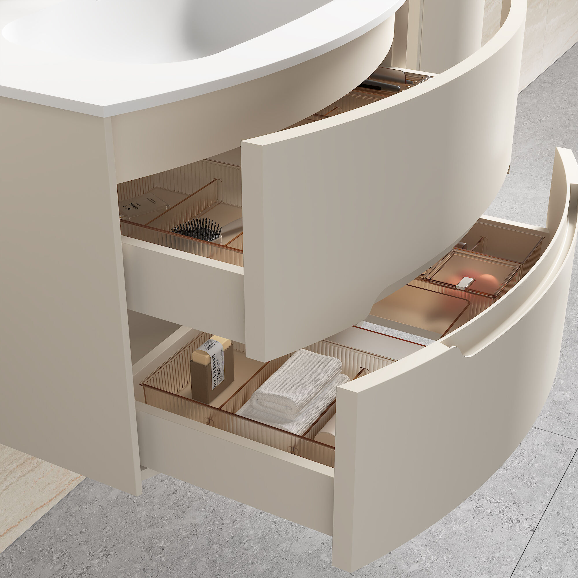 Badmöbel Set Riva 3tlg. 80 cm mit Spiegelschrank montiert kaschmir matt
