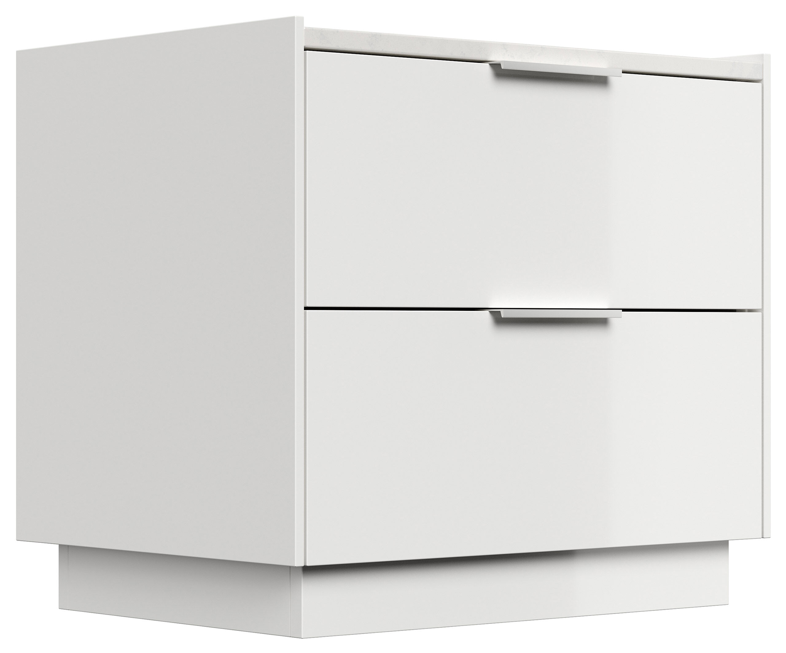 Design Nachttisch Kommode Artem 60cm, Quarztop, 2 Softeinzüge lackiert Weiß Hgl