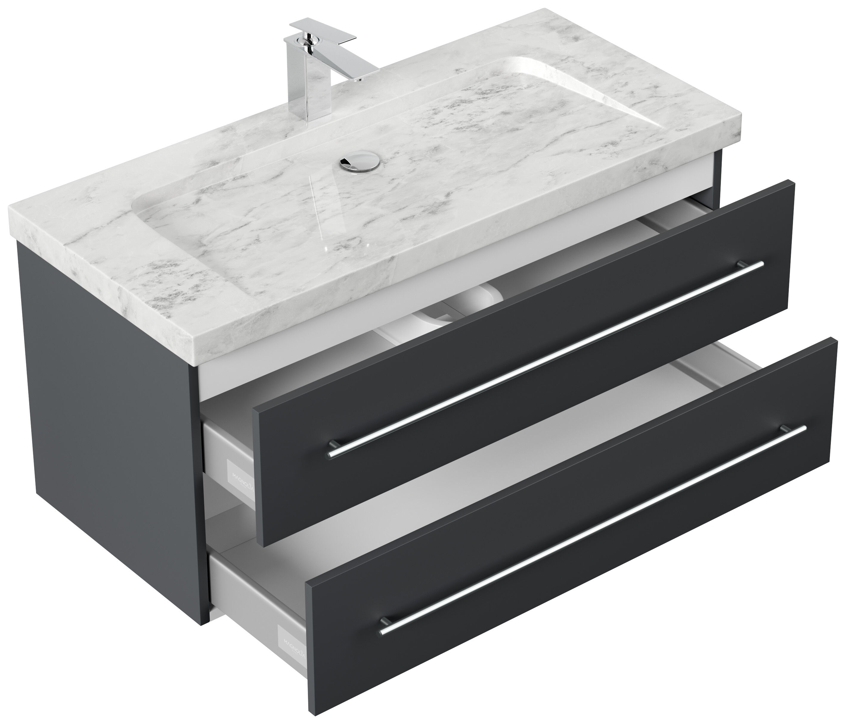 Badmöbel Marmor Carrara White Damo 100 cm 1 Hahnloch SoftClose grafit